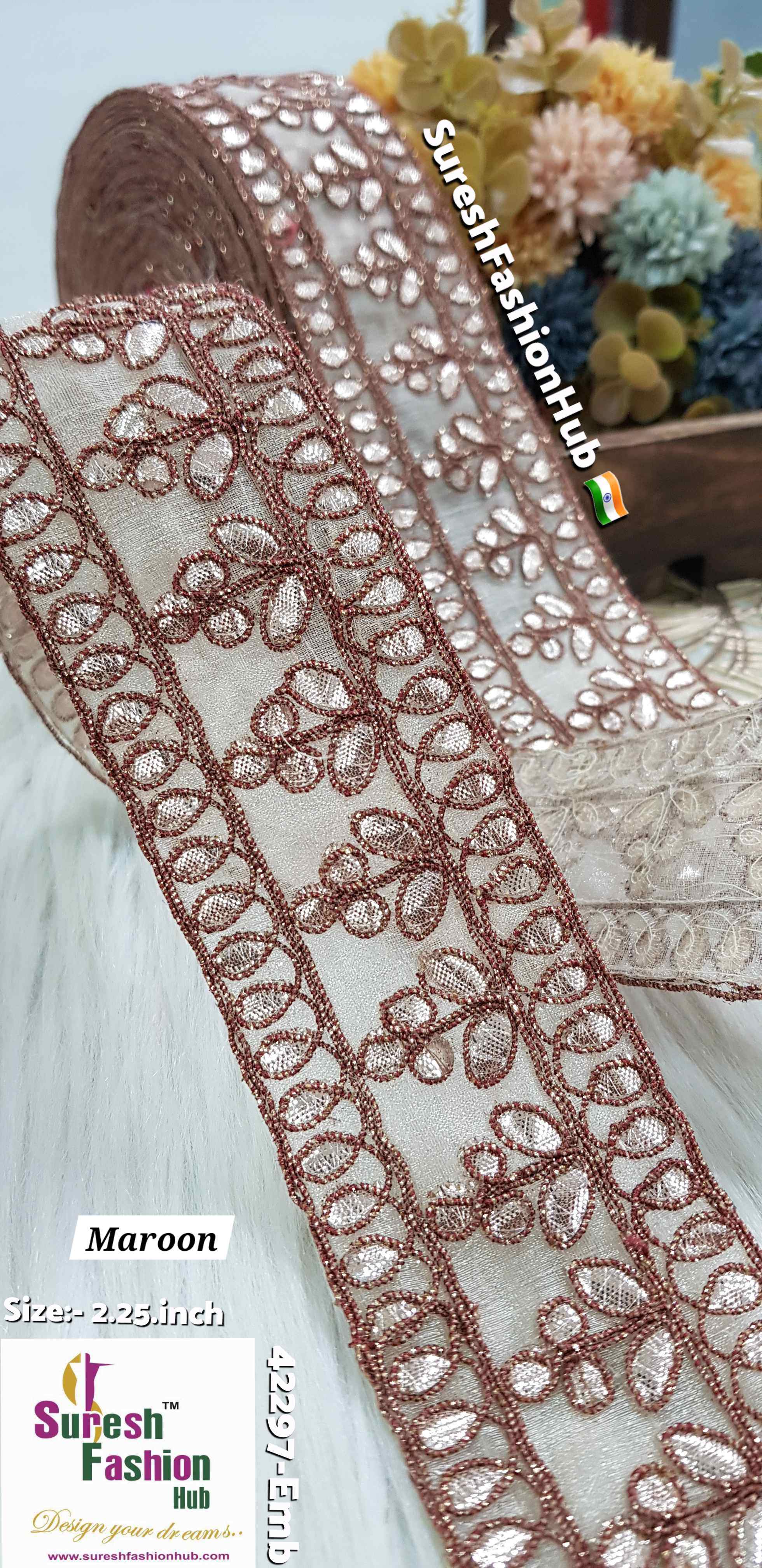 Cute Petal Laser Gota Lace Maroon