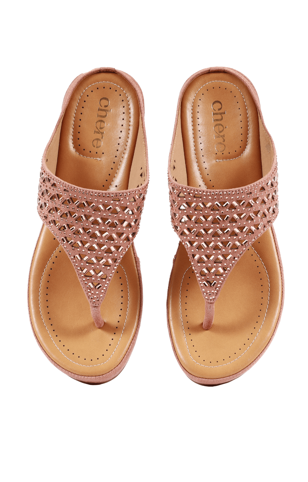 Chere | Womens Pink  Embellished Laser Cut With Super Cushioned Sole Sandals 1