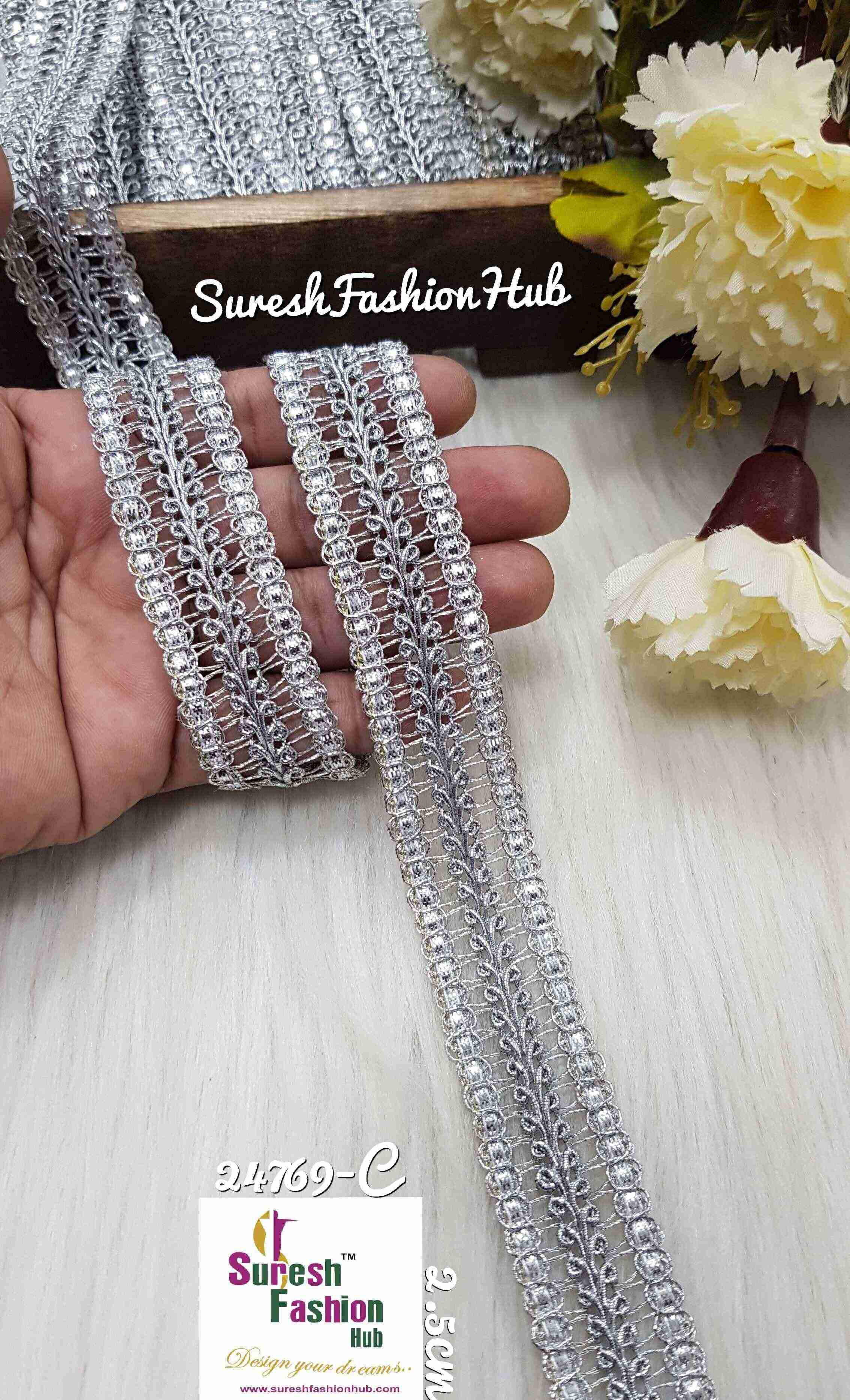 Very Intricate Silver Color Designer Trim
