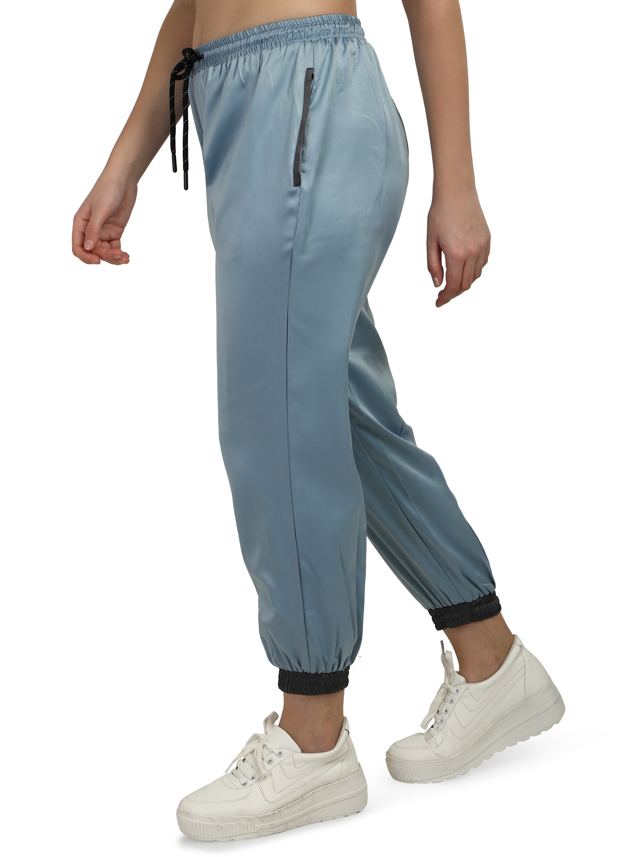 Smarty Pants women's satin ice blue color joggers. 