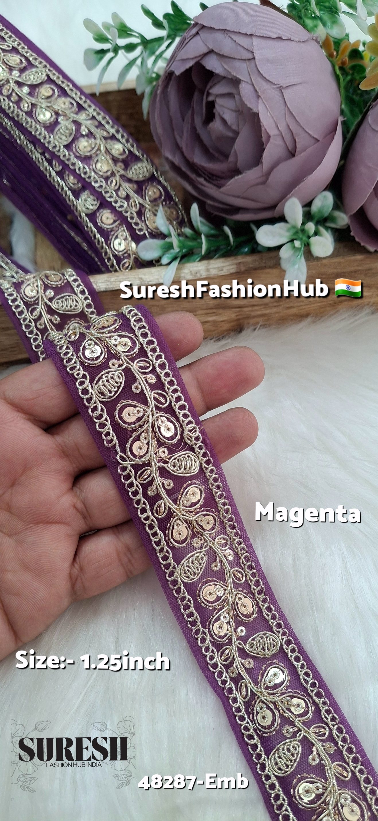 Purple Pearl Dori Zari Embroidery Border Lace