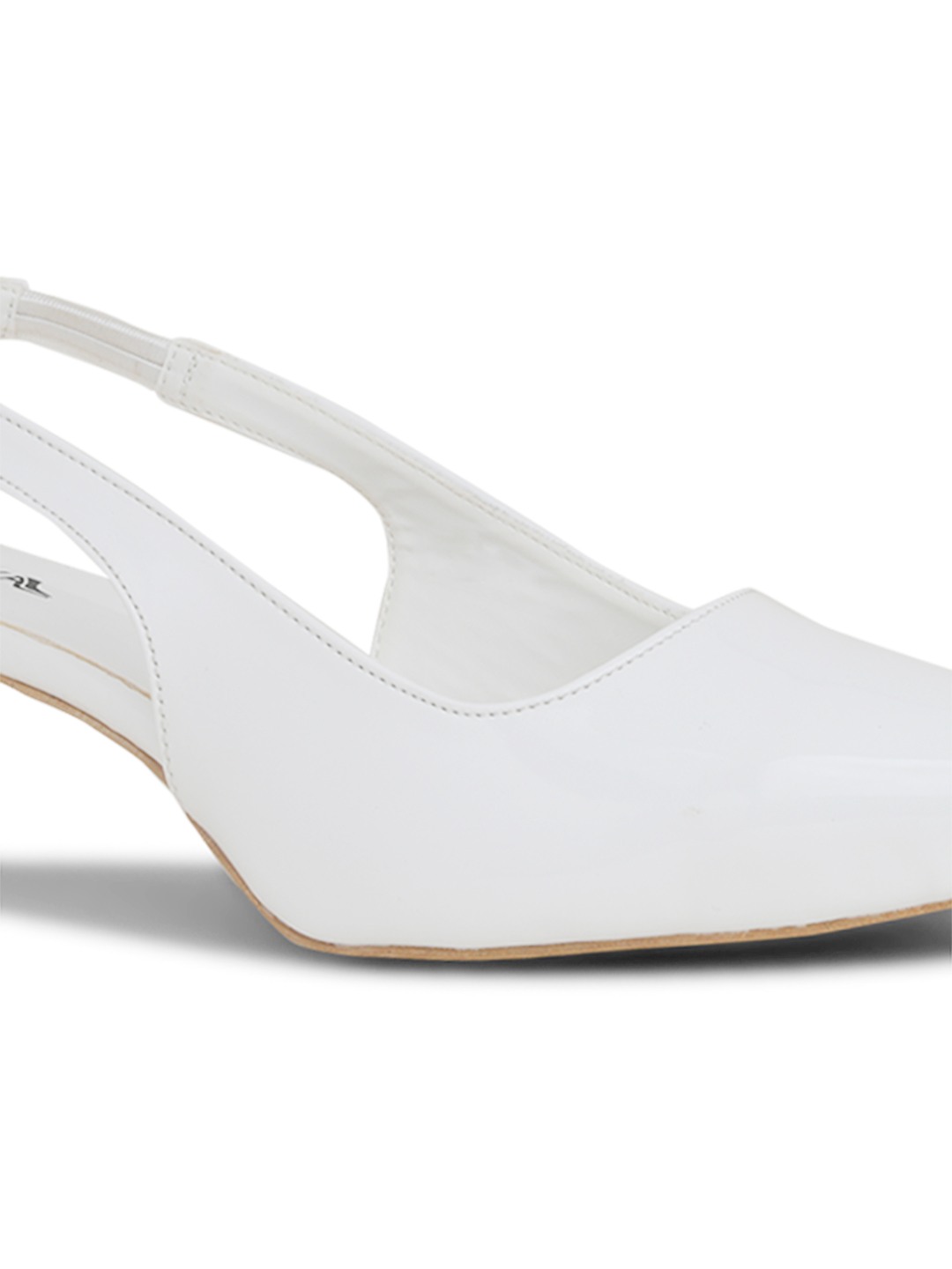 Patent White Pointed-Toe Slingback Heels