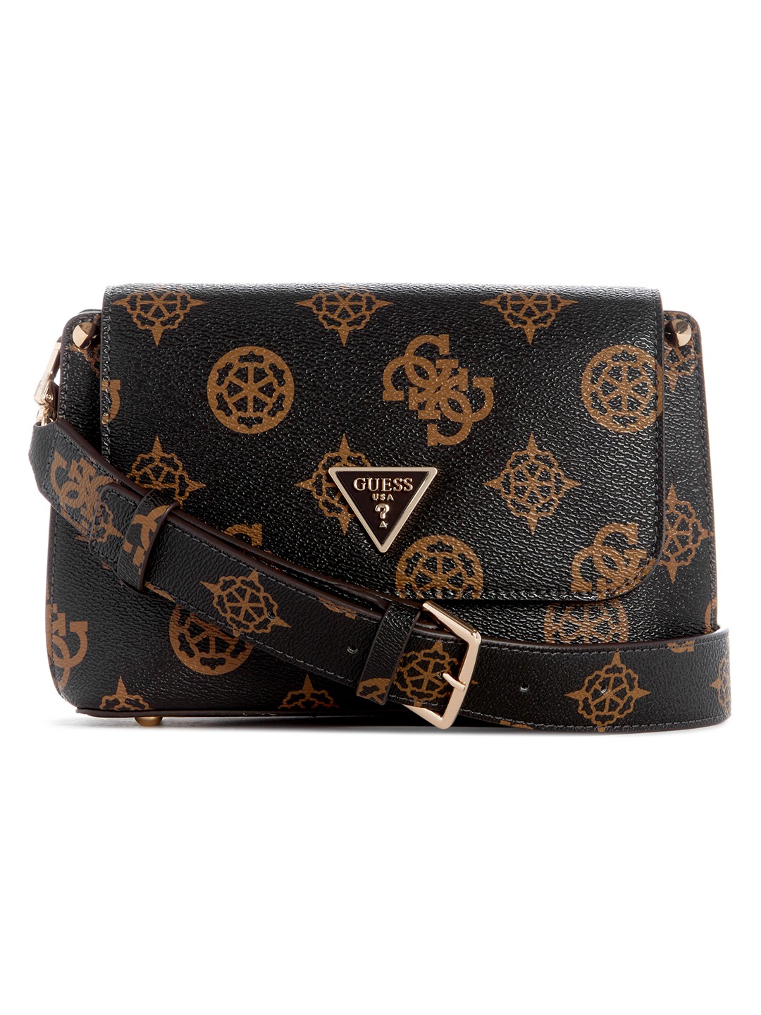 Guess Polyurethane Black Printed Women Meridian Flap Shoulder Bag