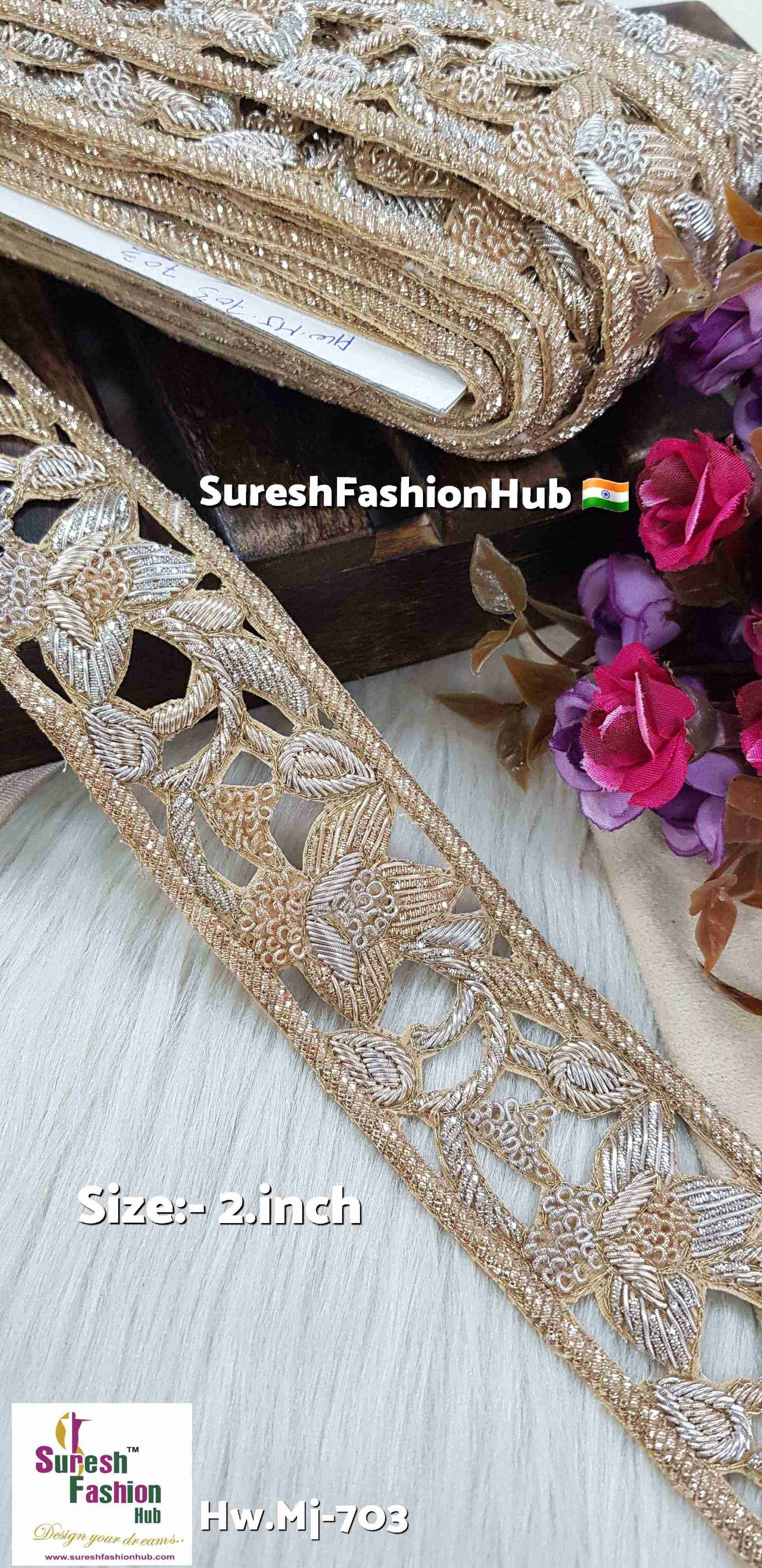 Handmade Zardosi Silver & Light Rose Cutwork Border Lace