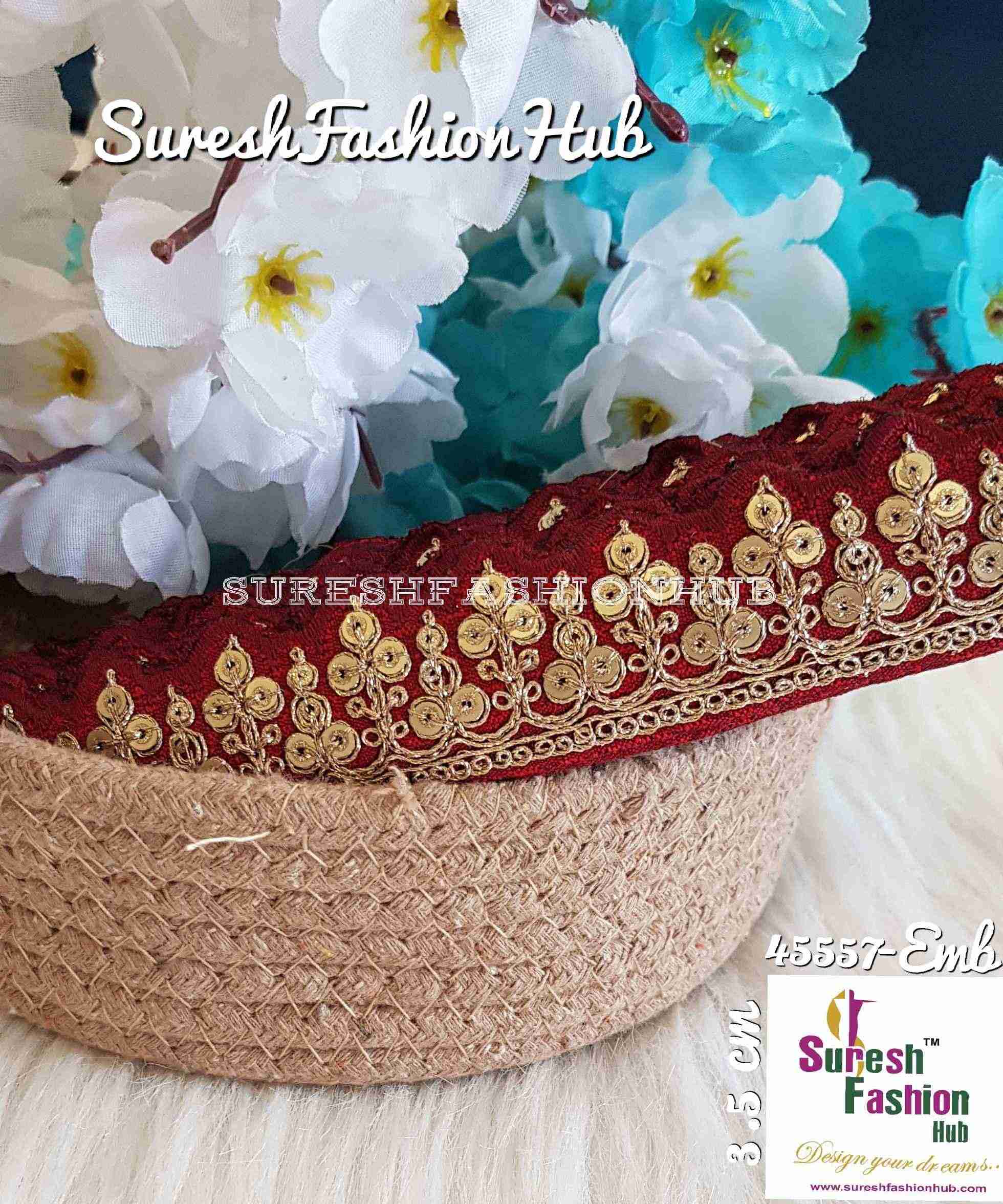 Sequenced Maroon Charming Embroidered Trim