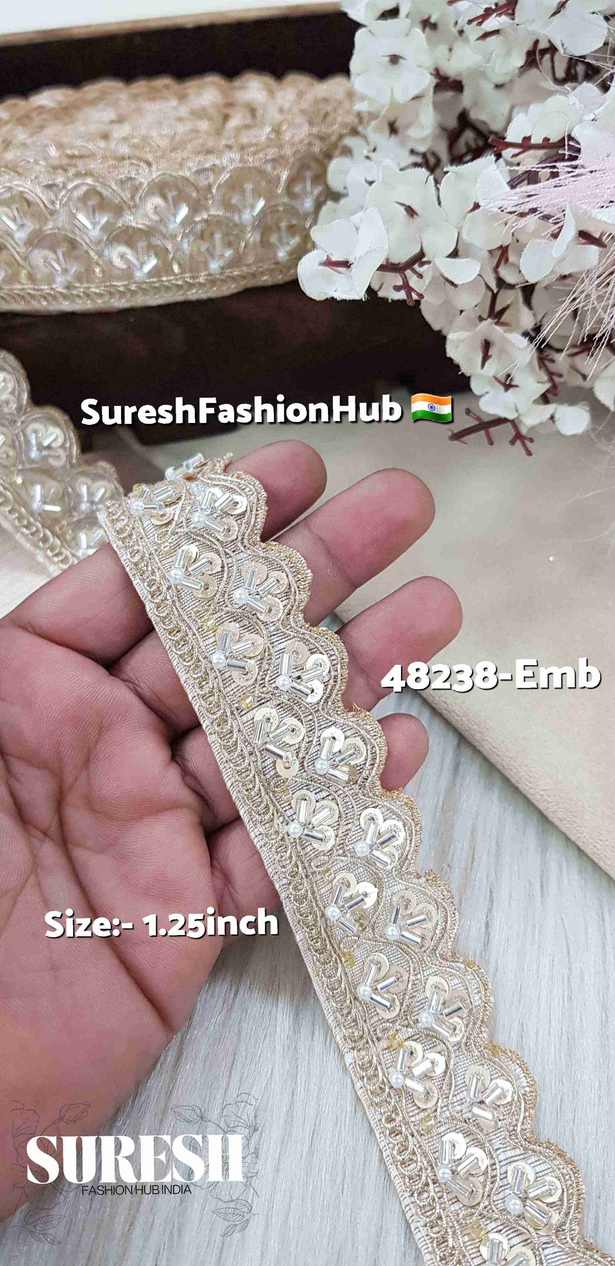 Beige Pearl Scalloped Kaddhana Lace