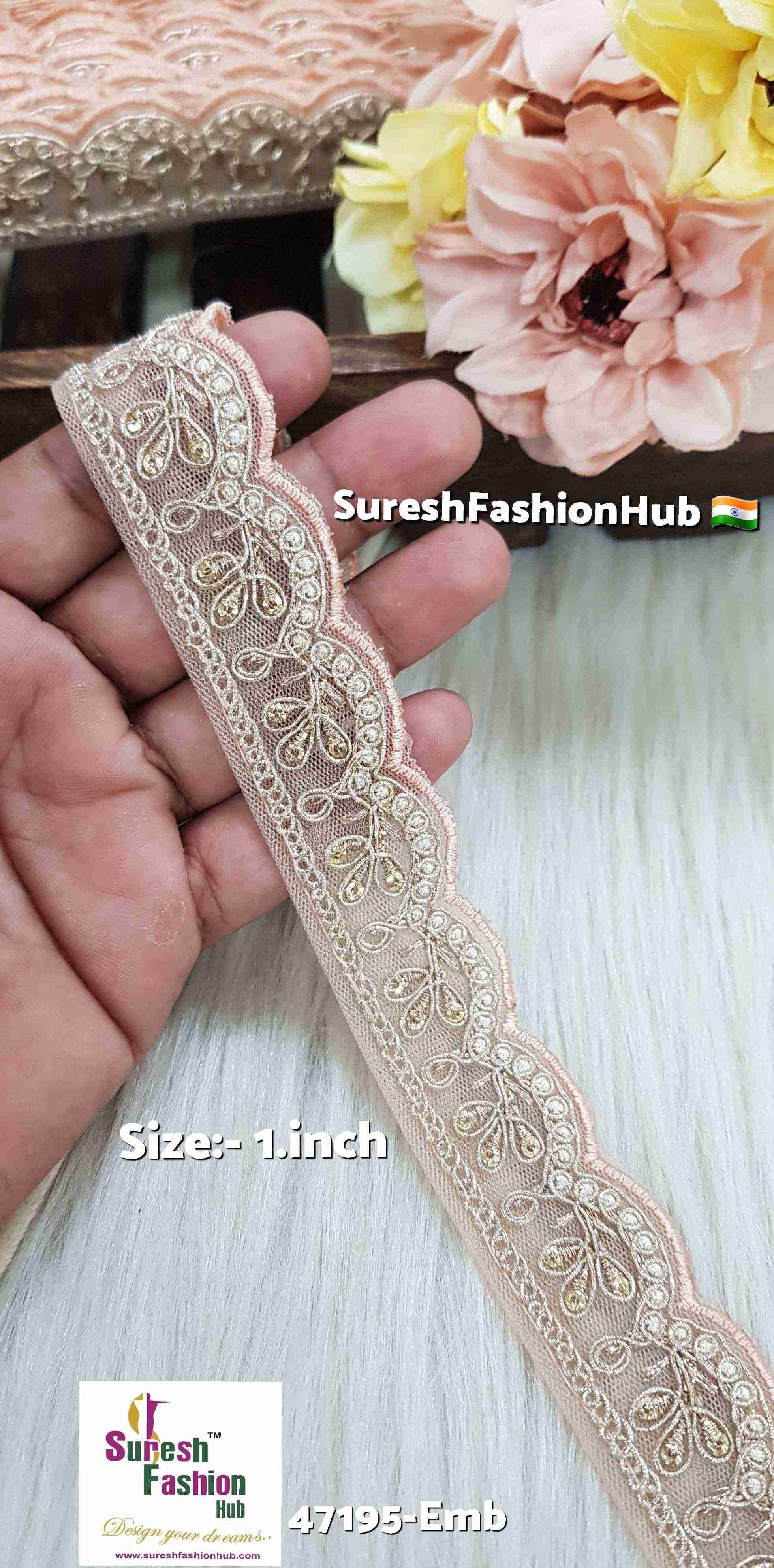 Peach Scalloped Pearl Embroidery Lace