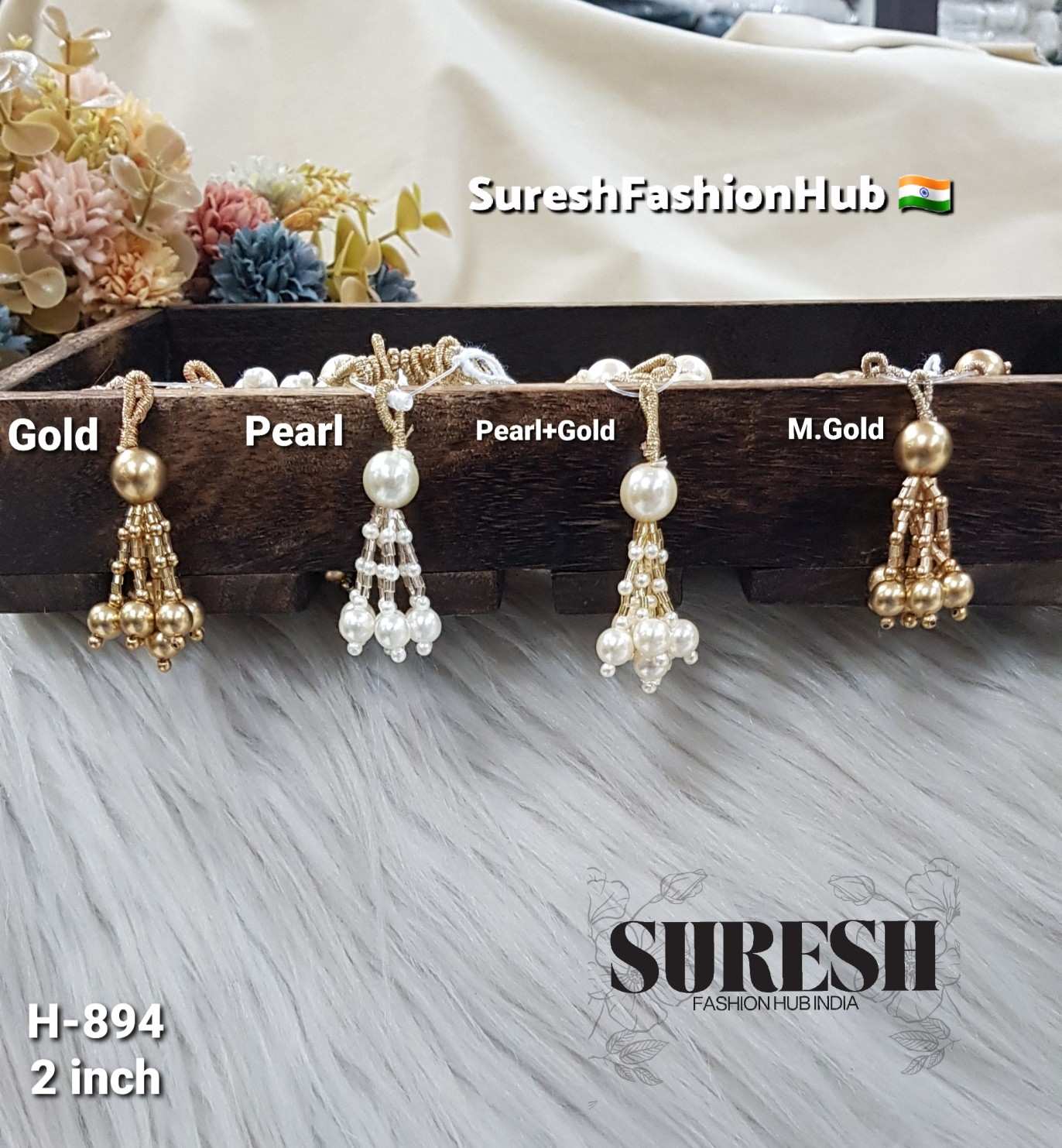 H-894 Elegant Handmade Moti–Cutdhana Tassel – Pearl Gold