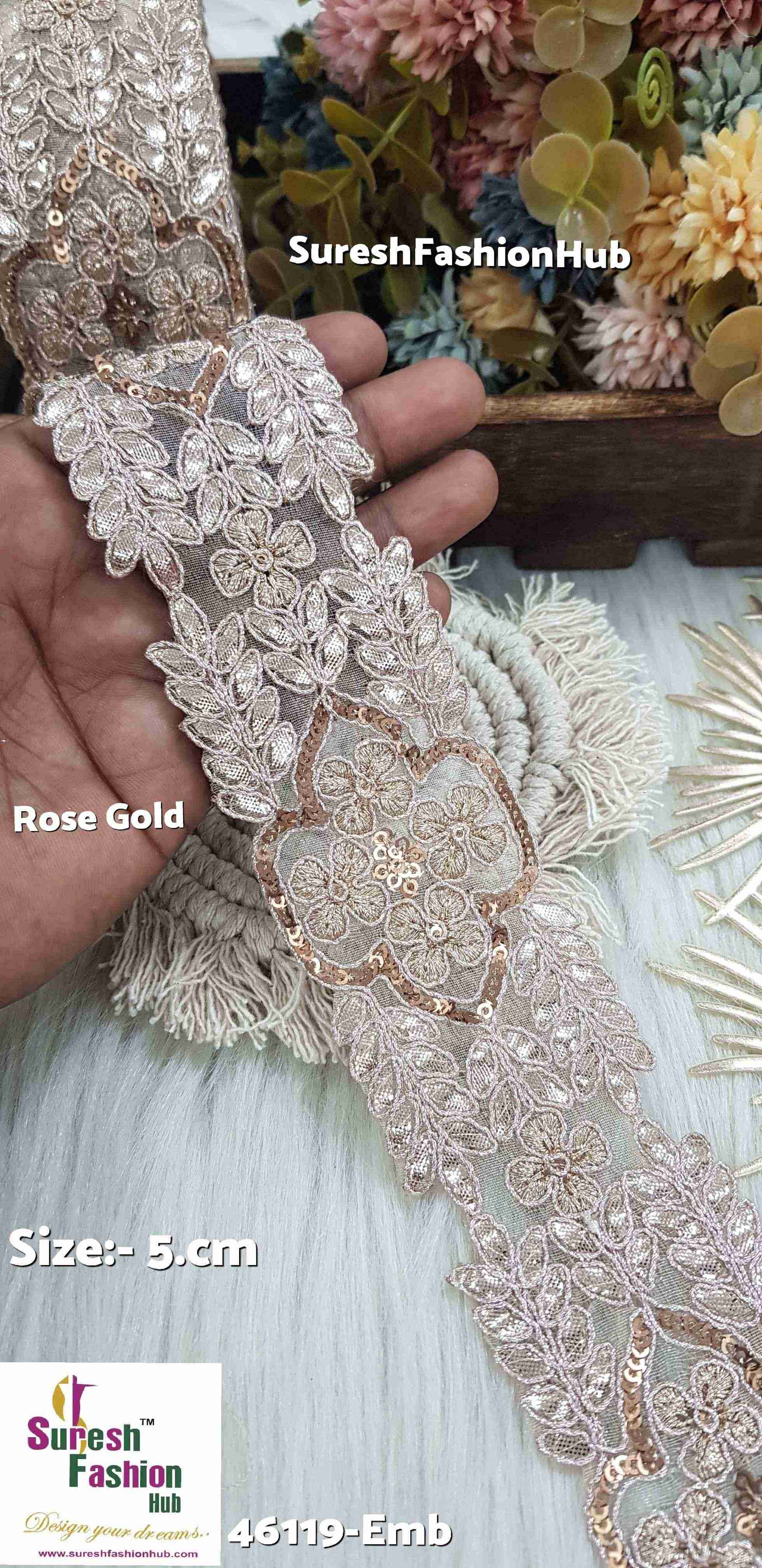 Rose Gold Color Laser Gota Work Organza Lace Roll