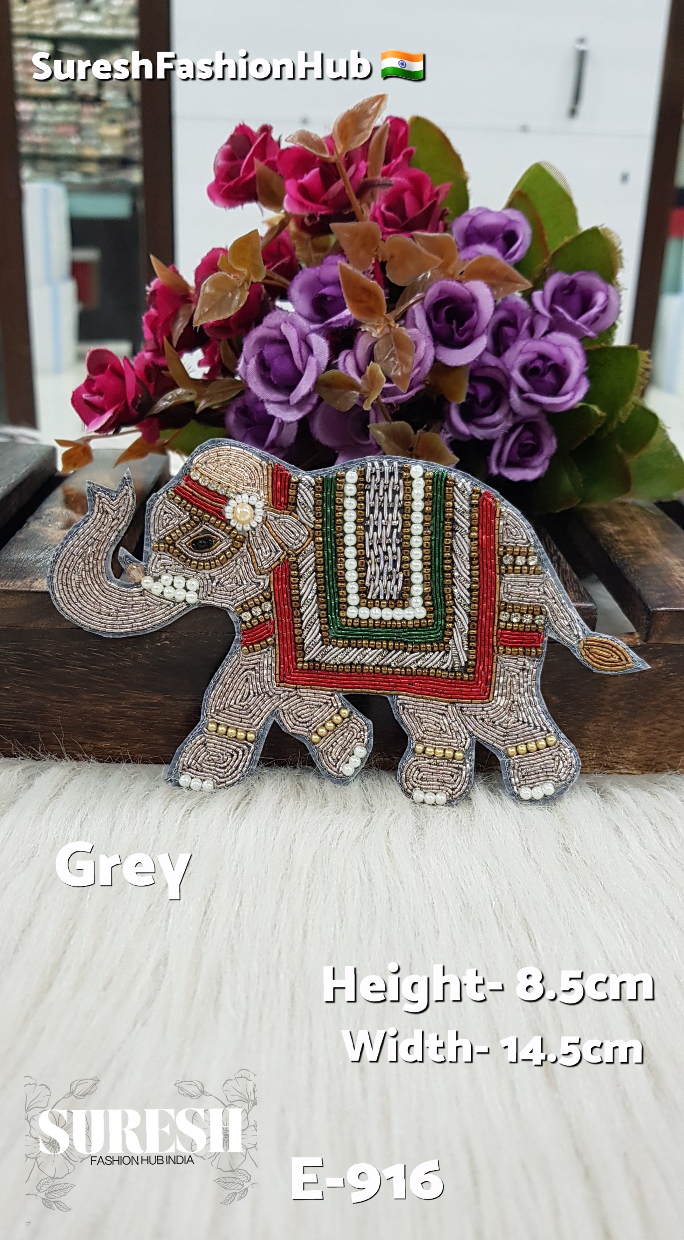 Handmade Elephant Patch – Left Side Grey – Design No. E-916