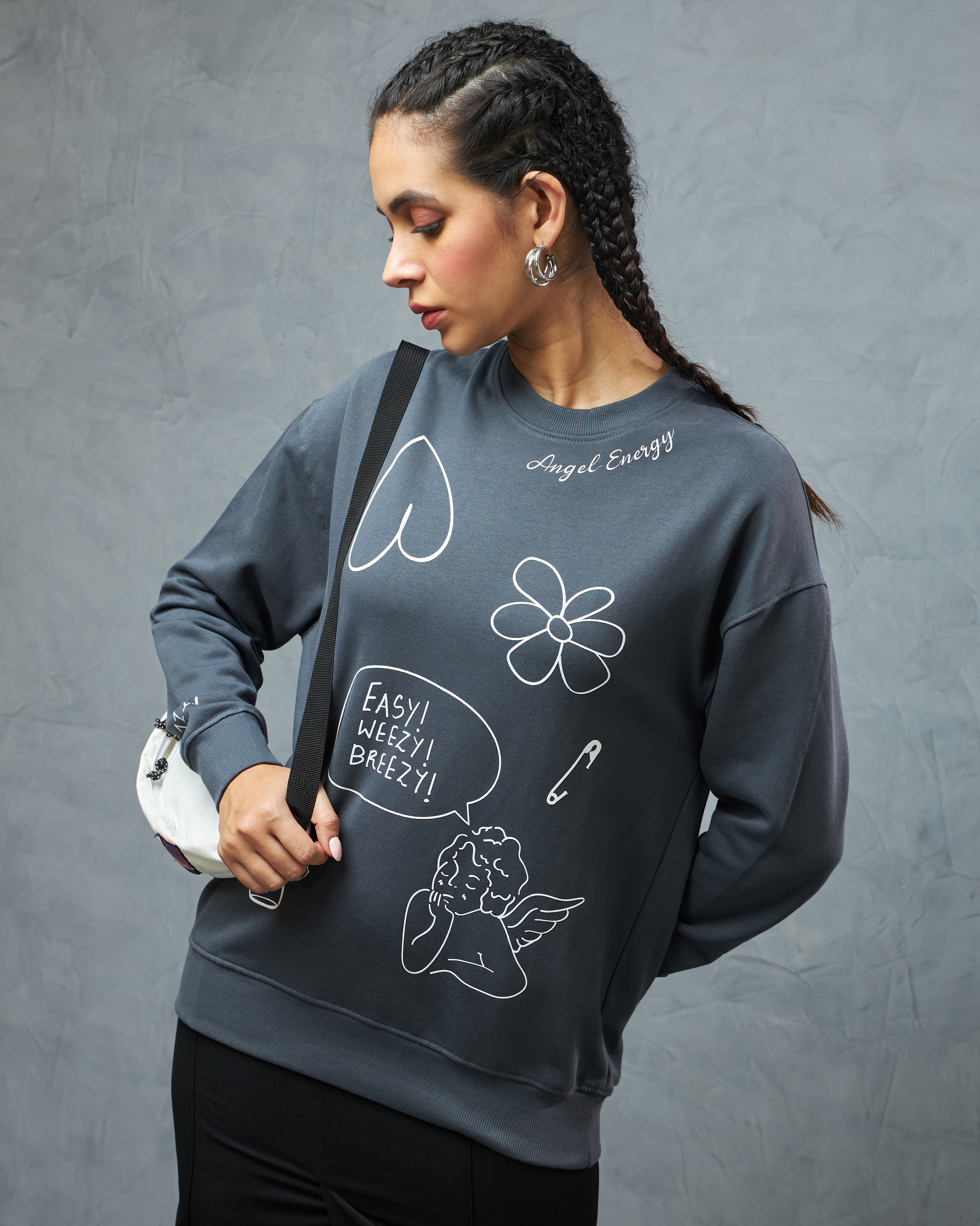 Weezy Streetwear | Women's Charcoal Grey Printed Sweatshirt