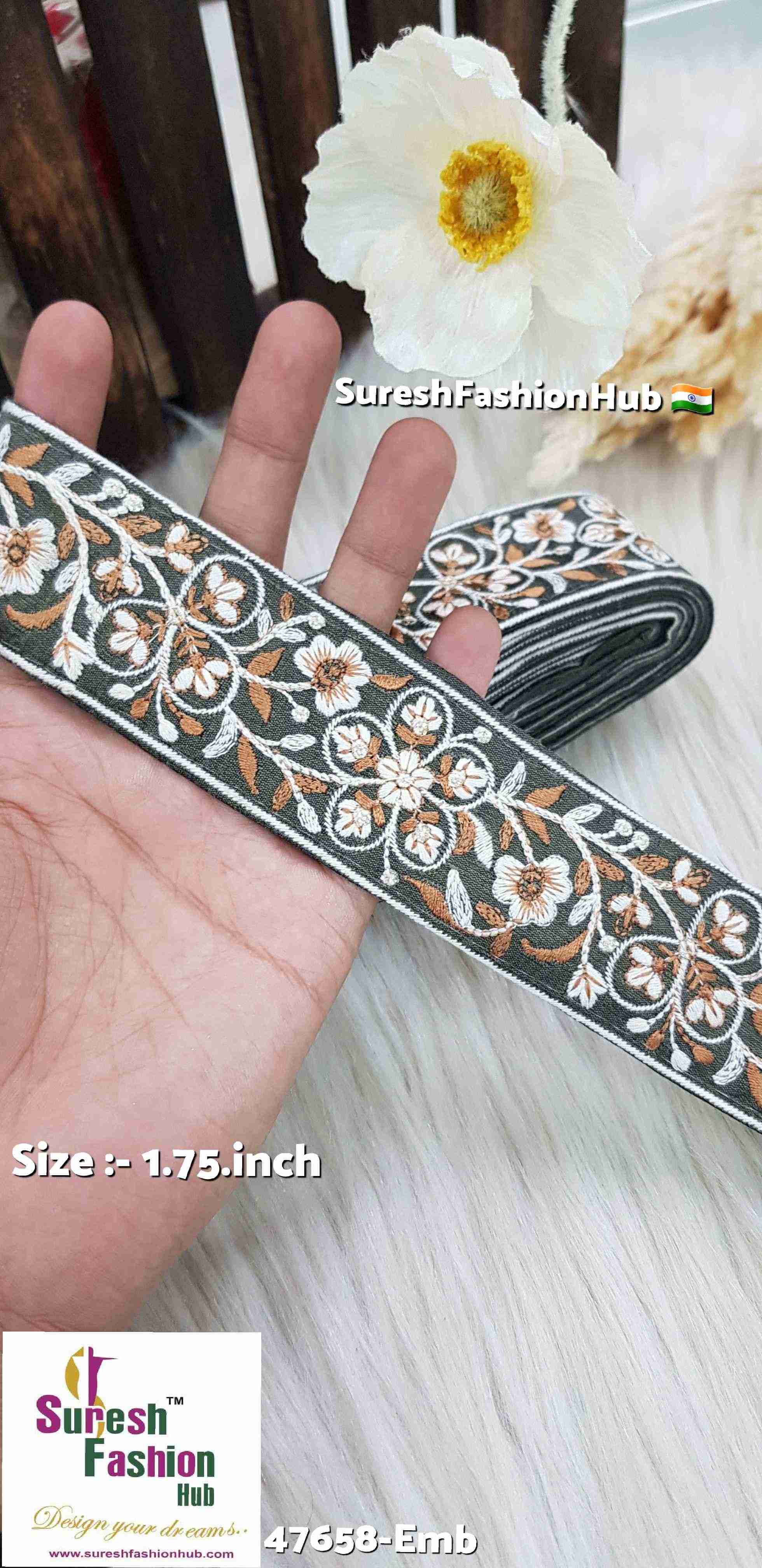 Mehendi Green Ivory Bloom Floral Embroidery Lace