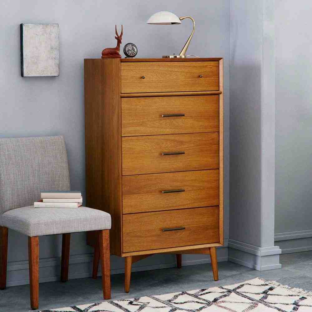 Mid-Century  5-Drawer Dresser - Narrow