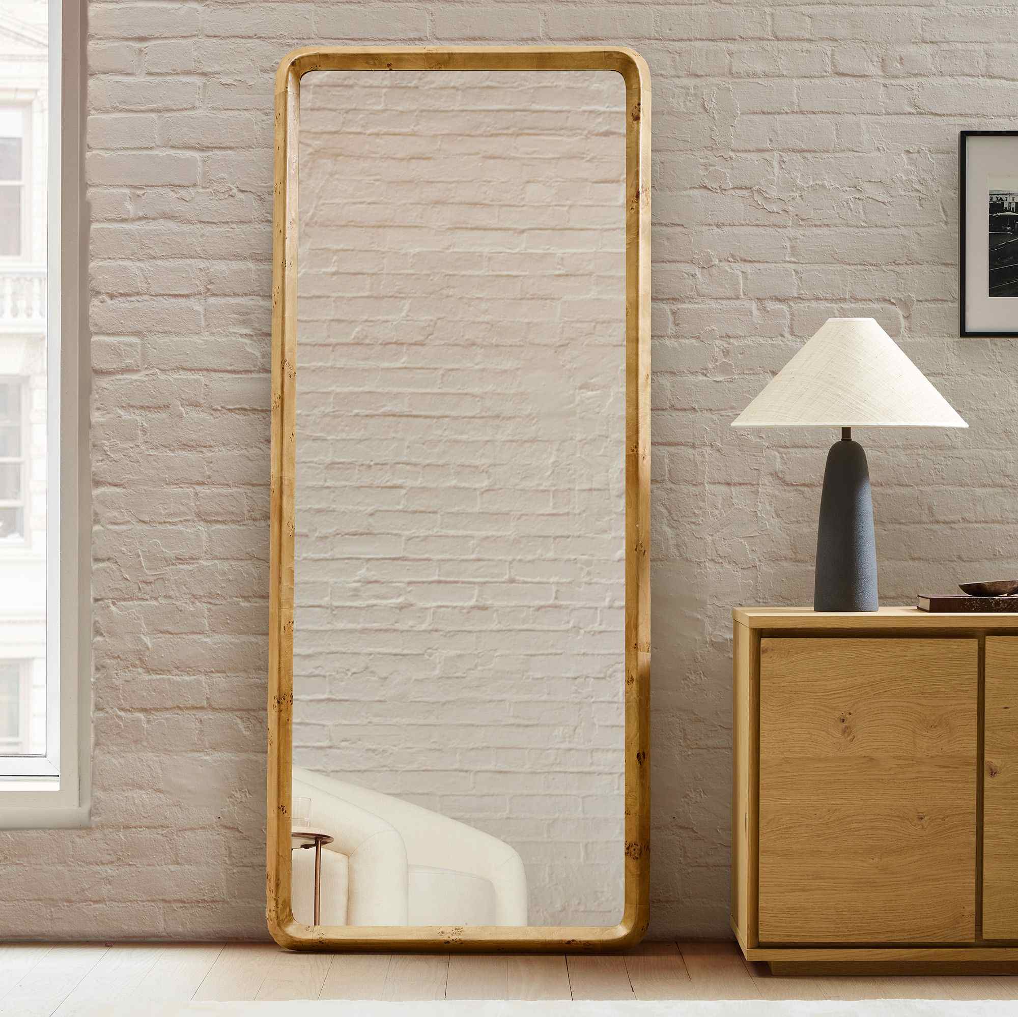 Geo Burled Wood Floor Mirror