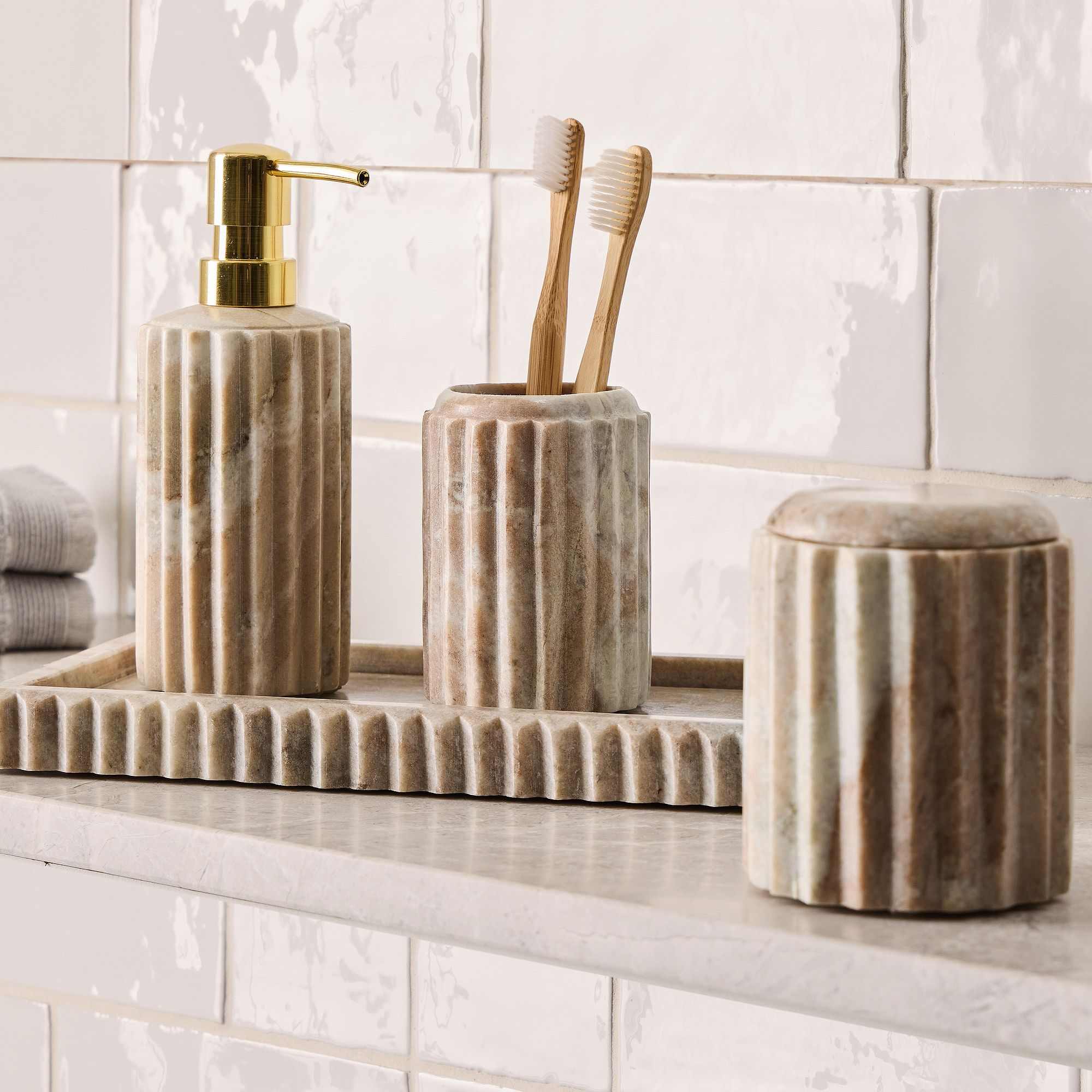 Fluted Marble Bath Accessories