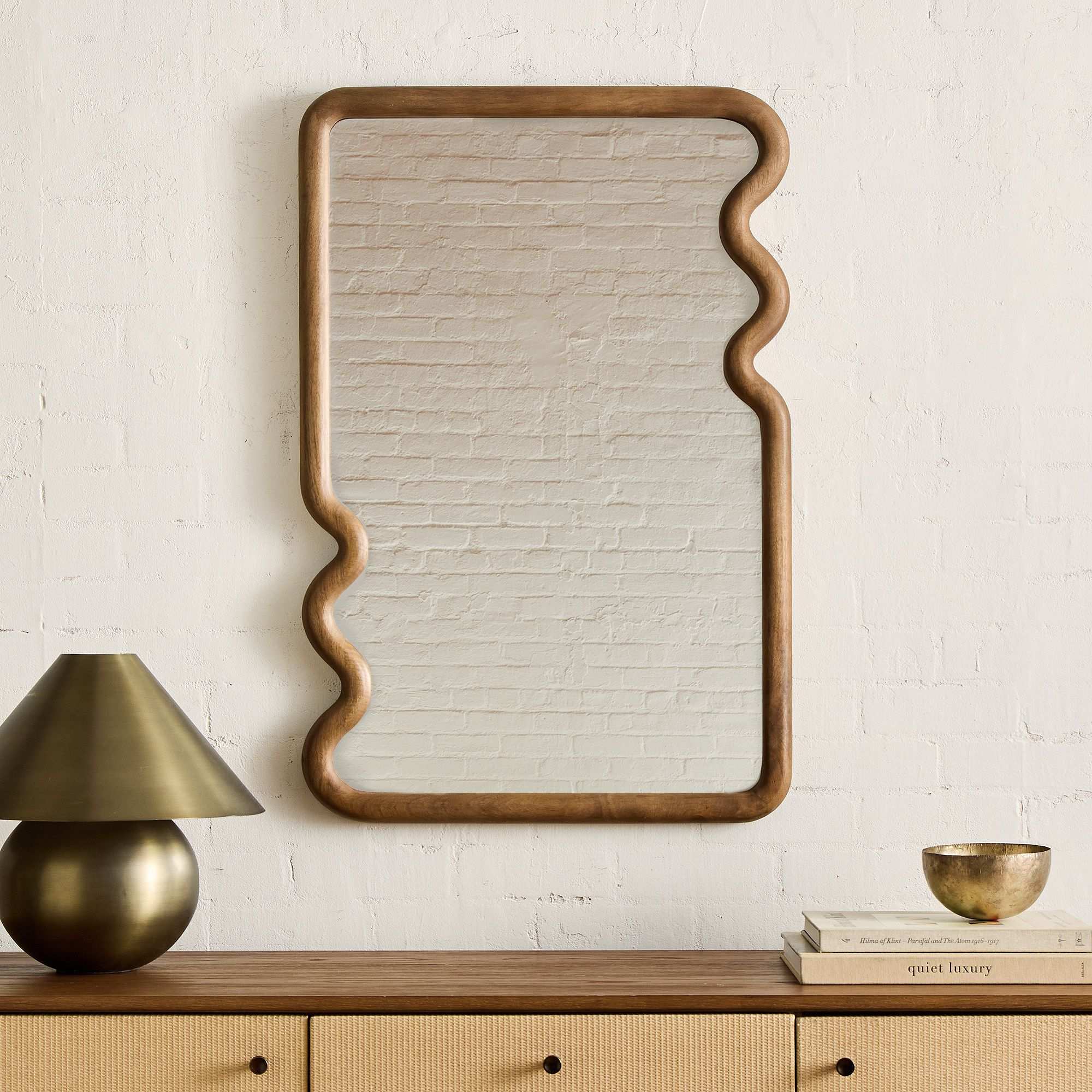 Scallop Edge Wood Rectangular Wall Mirror