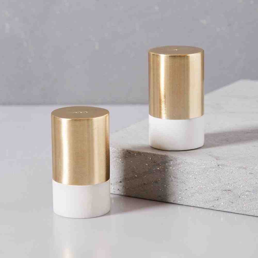 Marble + Brass Salt + Pepper Shaker Set