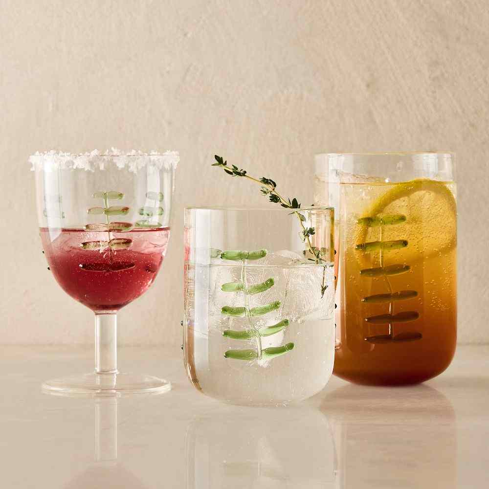 Palm Applique Highball Glasses, Set of 4
