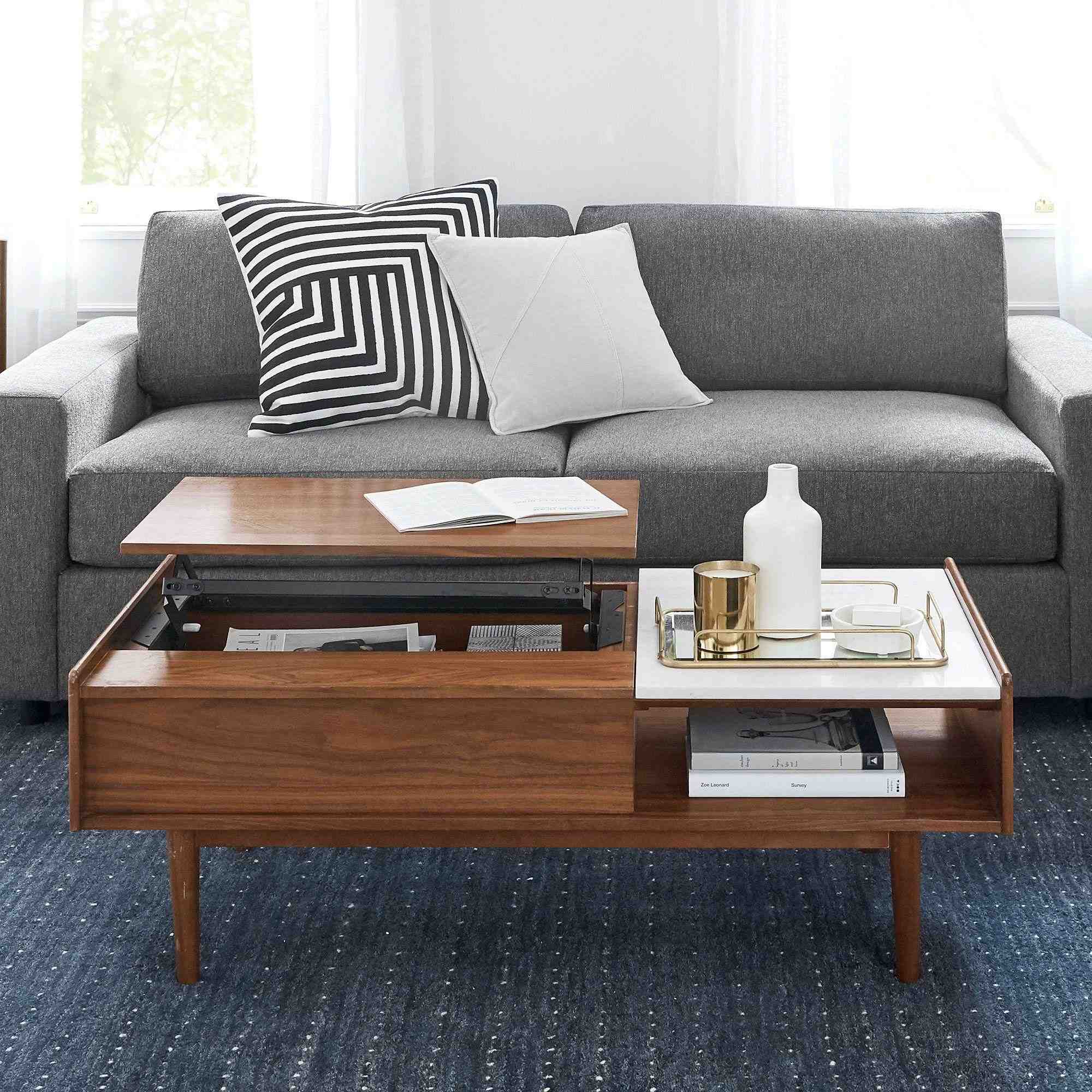 Mid-Century Pop-Up Storage Coffee Table &ndash; Walnut
