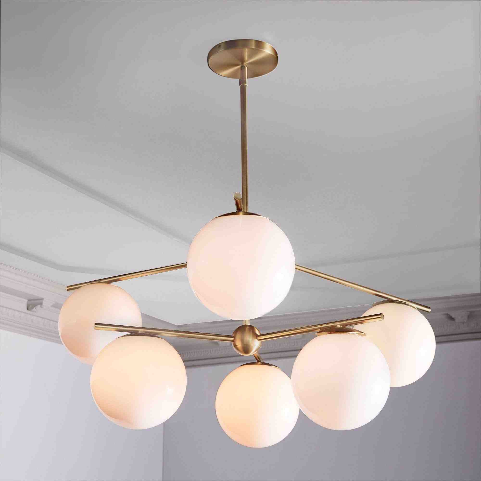 Sphere + Stem 6-Light Chandelier - Milk (36")