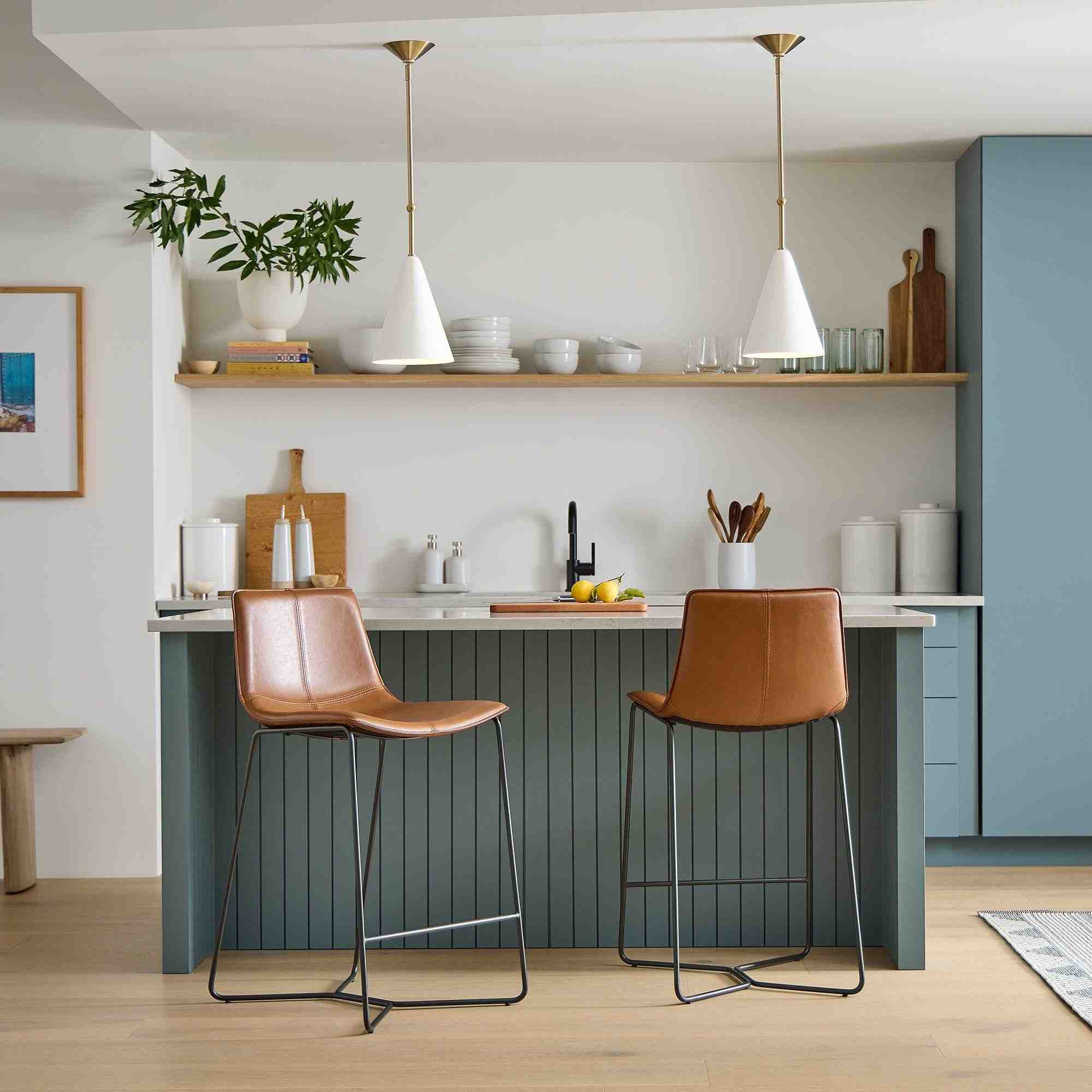 Slope Leather Bar + Counter Stools