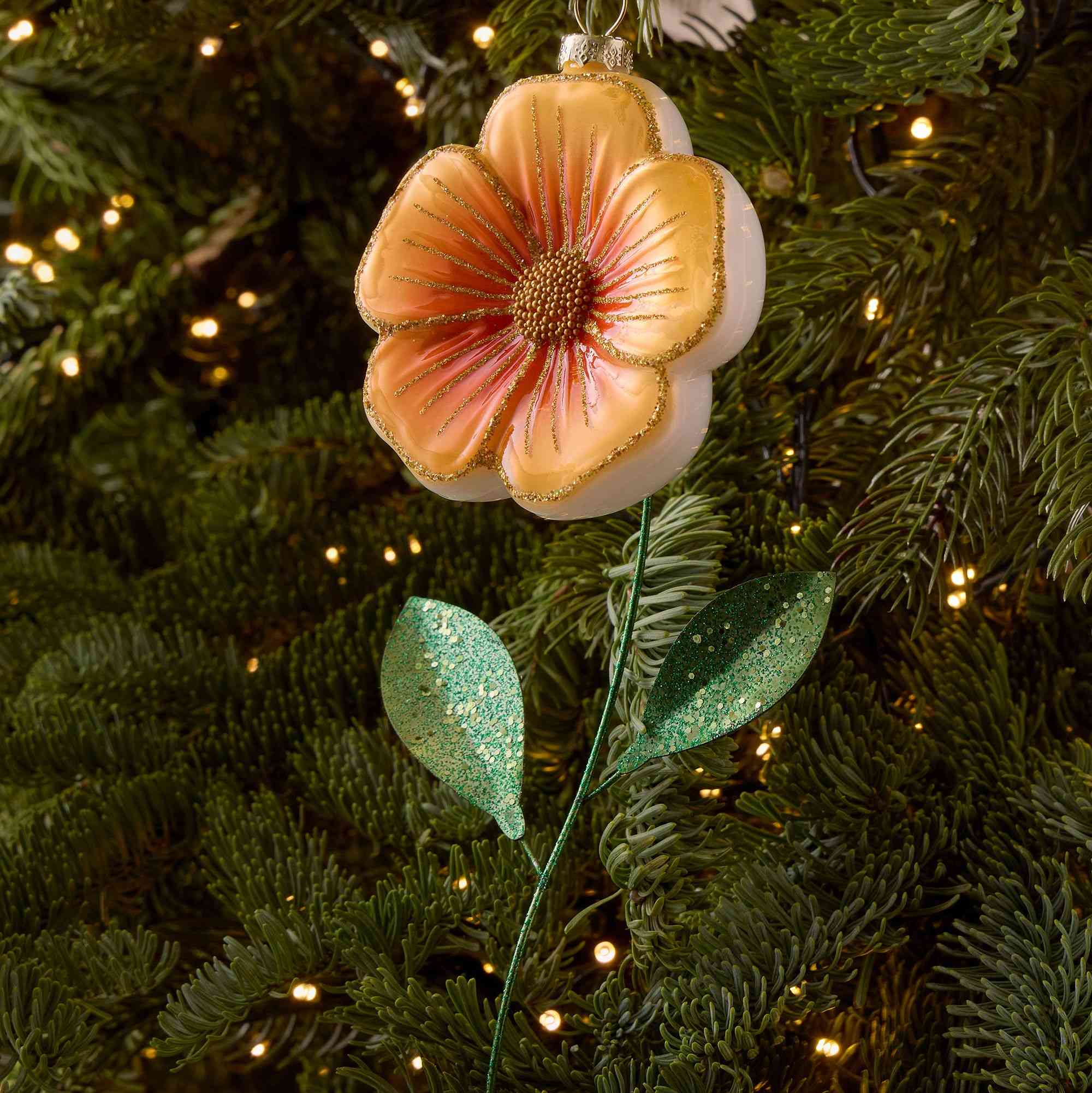 Glass Orange Hibiscus Ornament