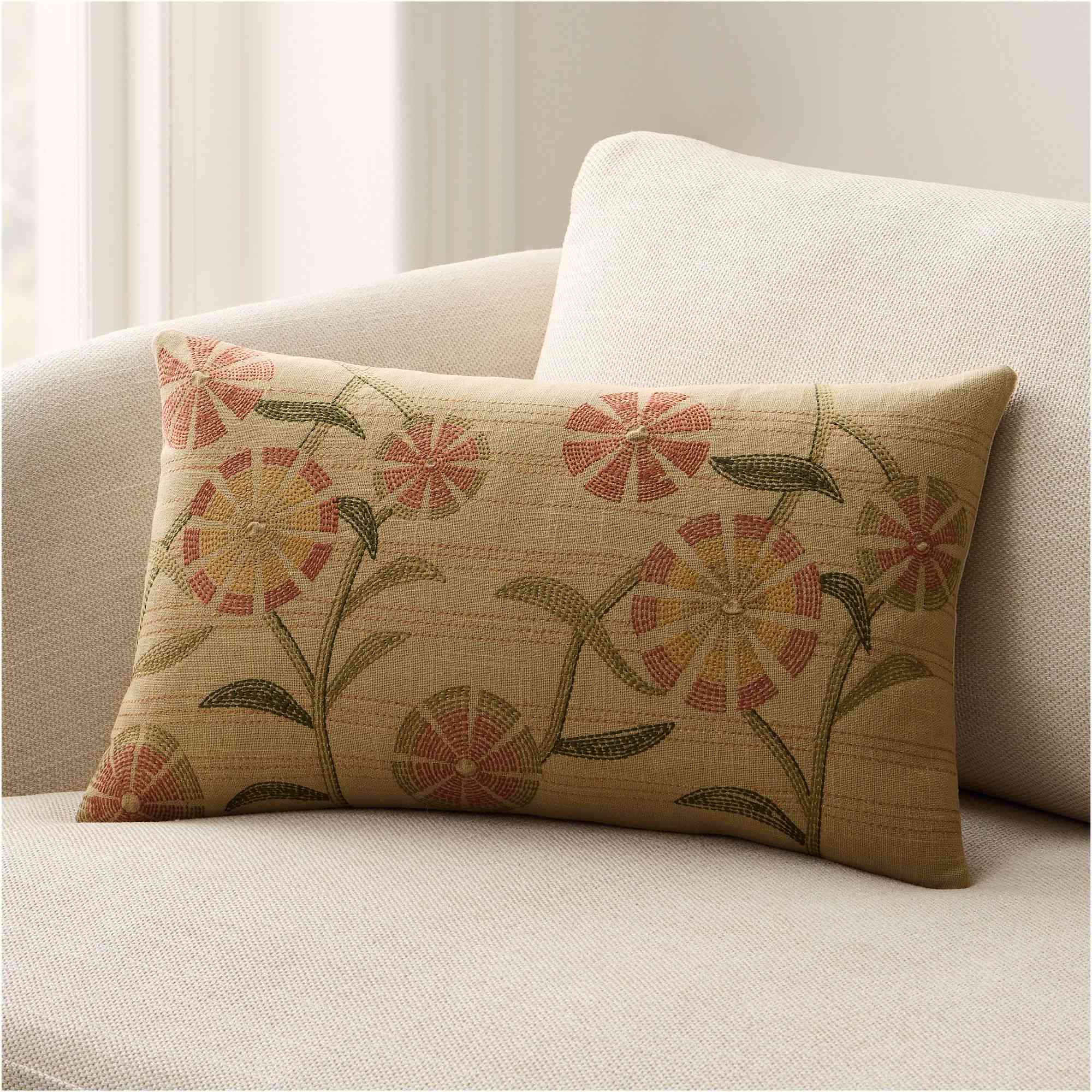 Rice Stitch Floral Pillow Cover