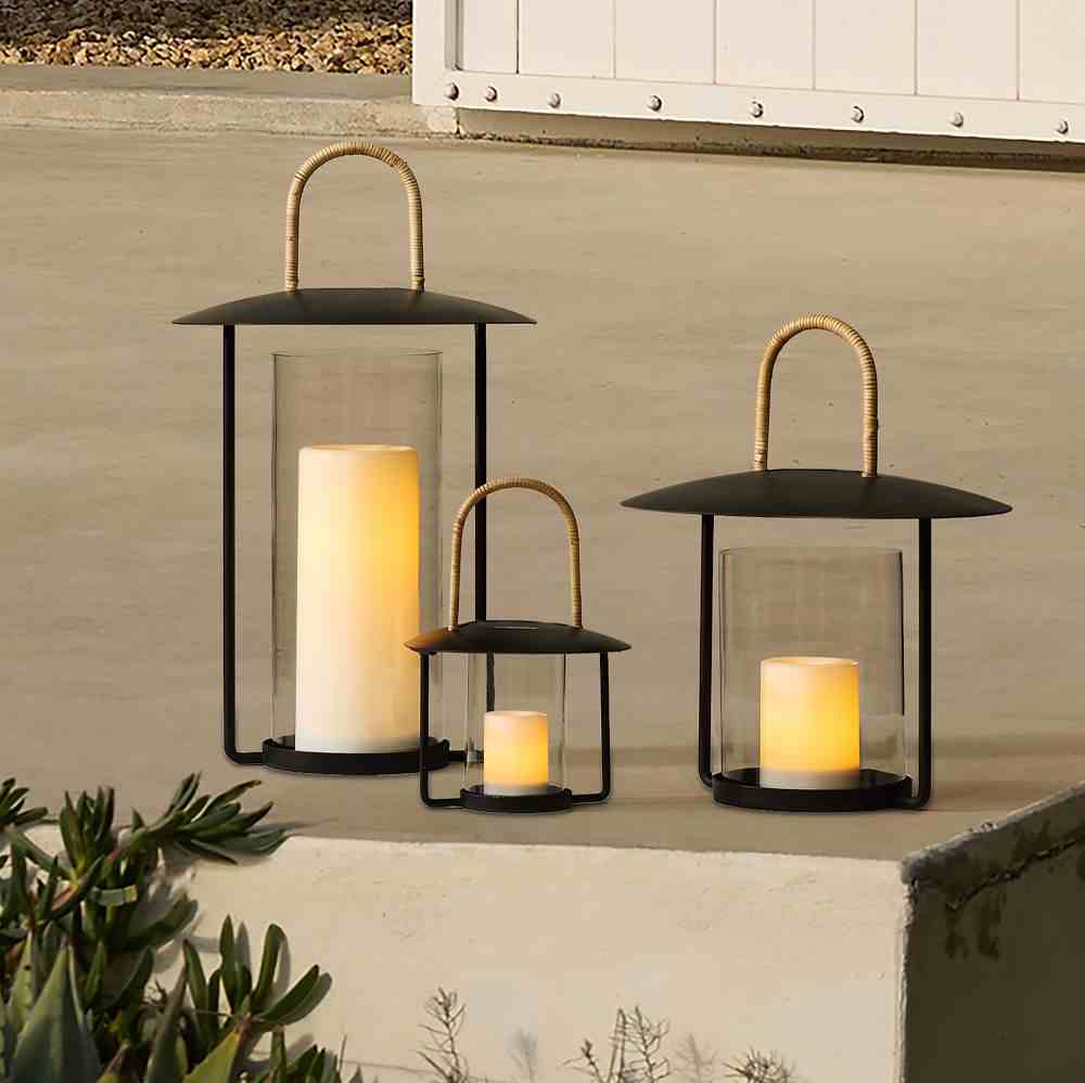 Rattan-Handled Iron Lanterns
