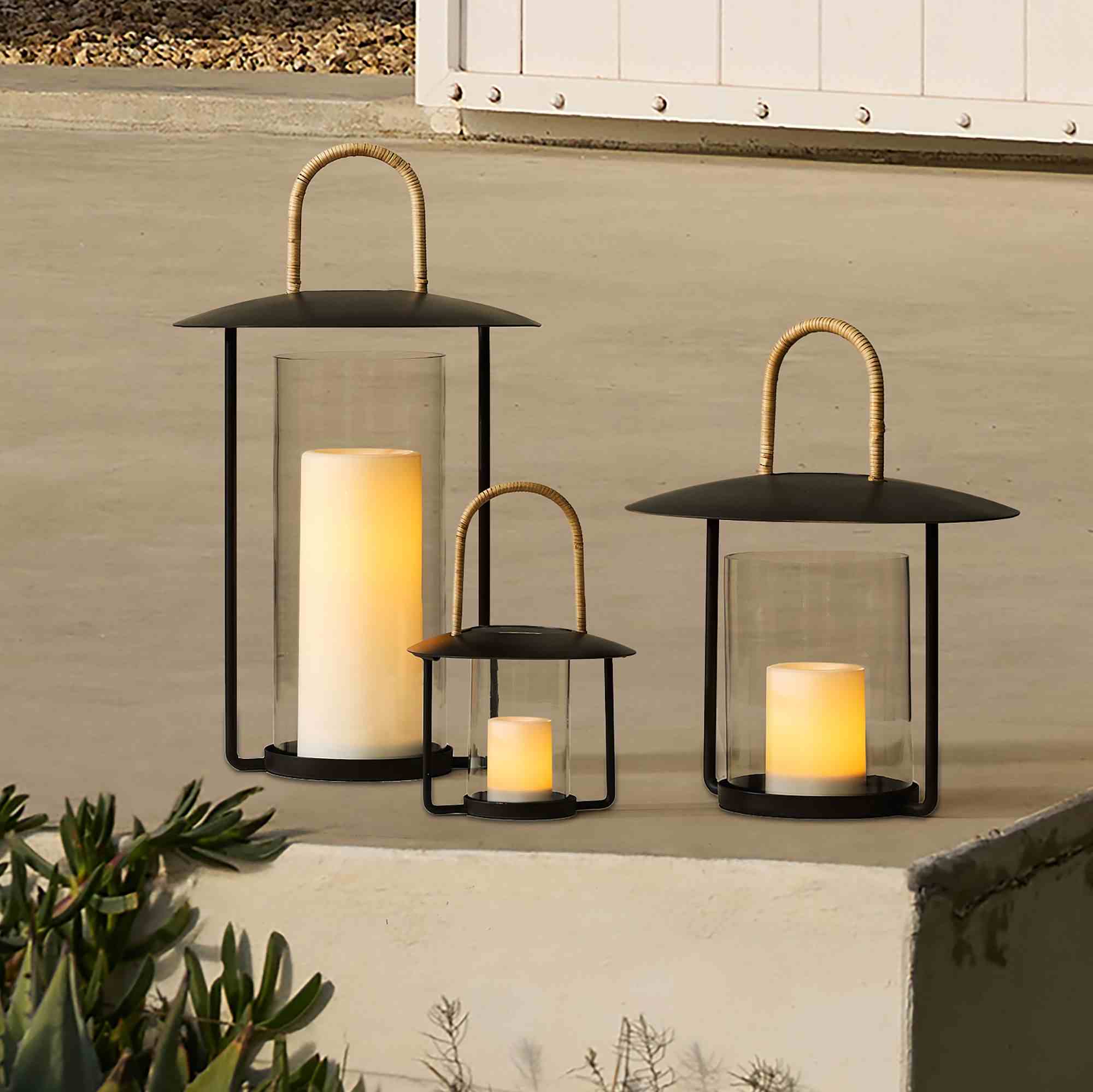 Rattan-Handled Iron Lanterns