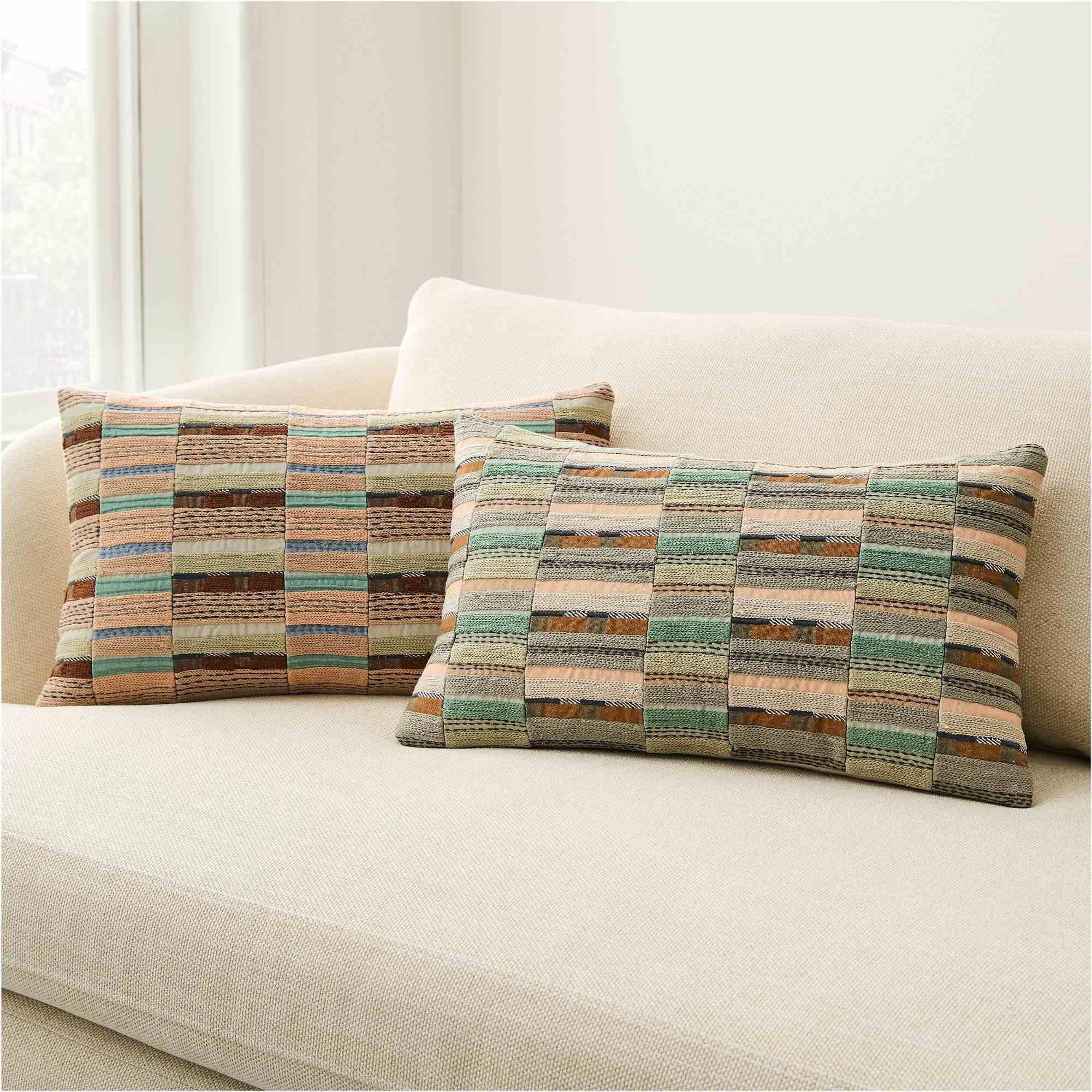 Crewel Multi Geo Block Pillow Cover