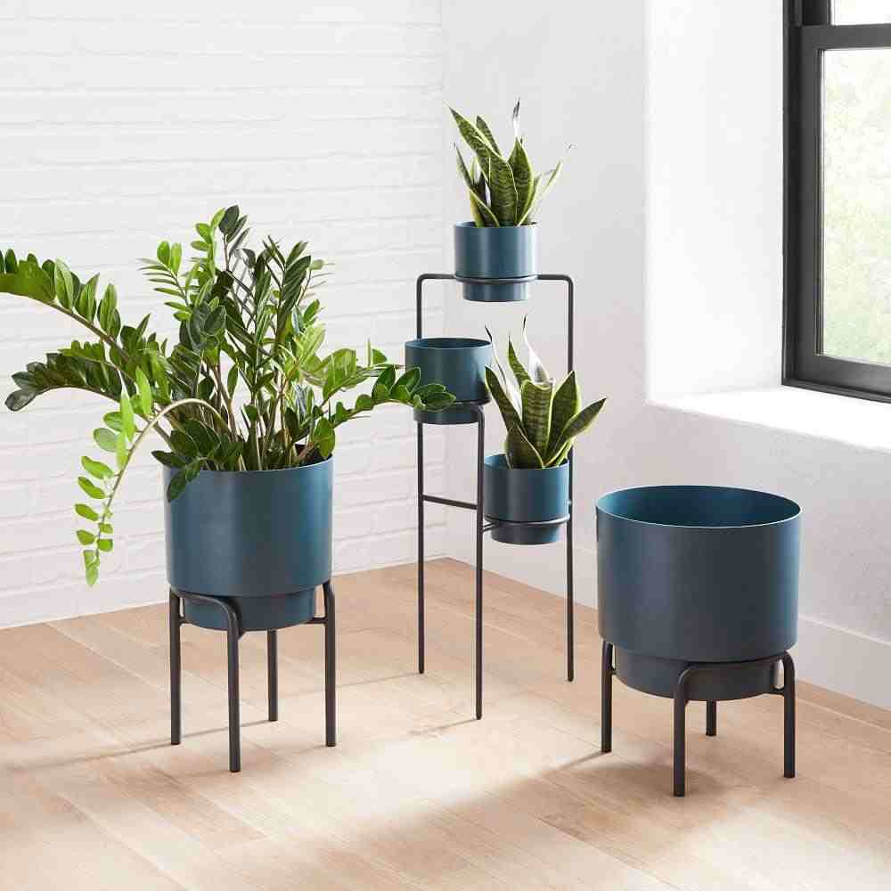 Two-Tone Metal Planter and Stand