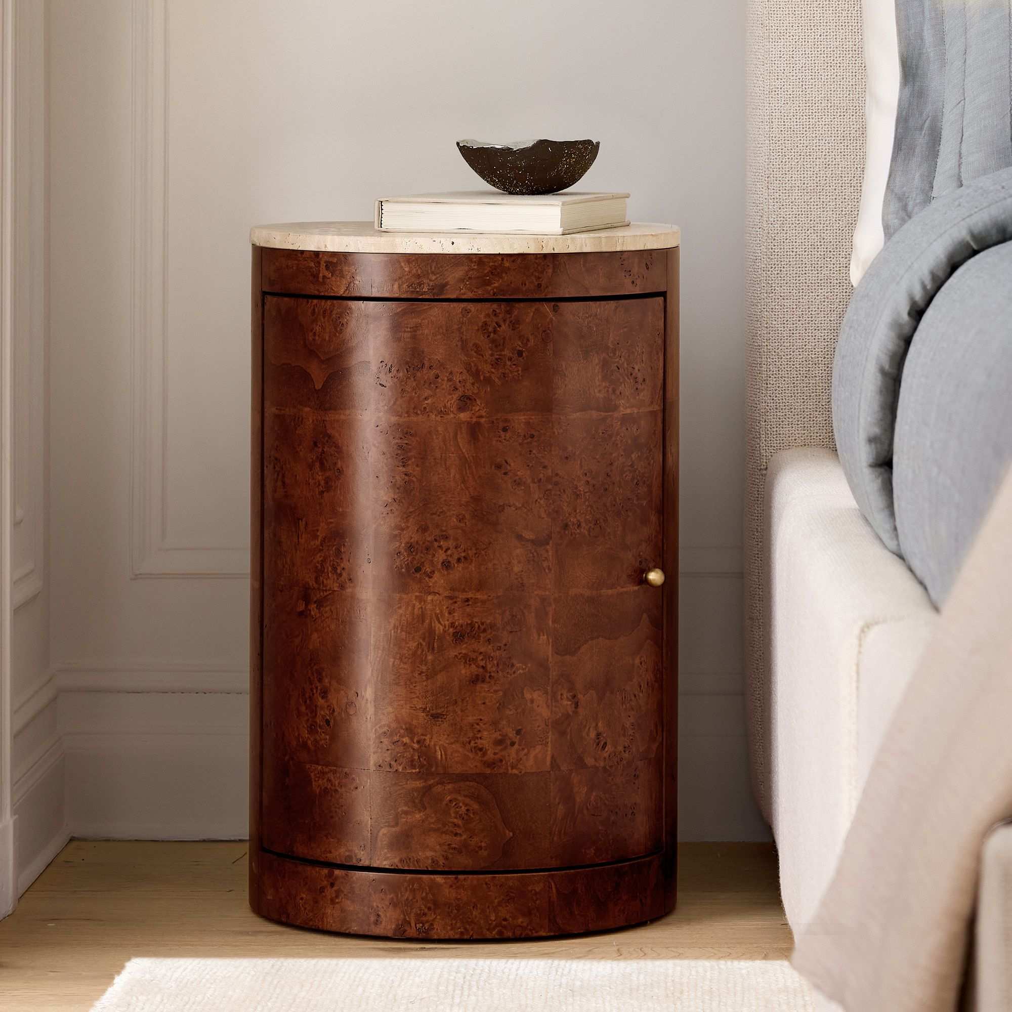 west elm | Beaux Travertine & Burl Wood Nightstand (14")