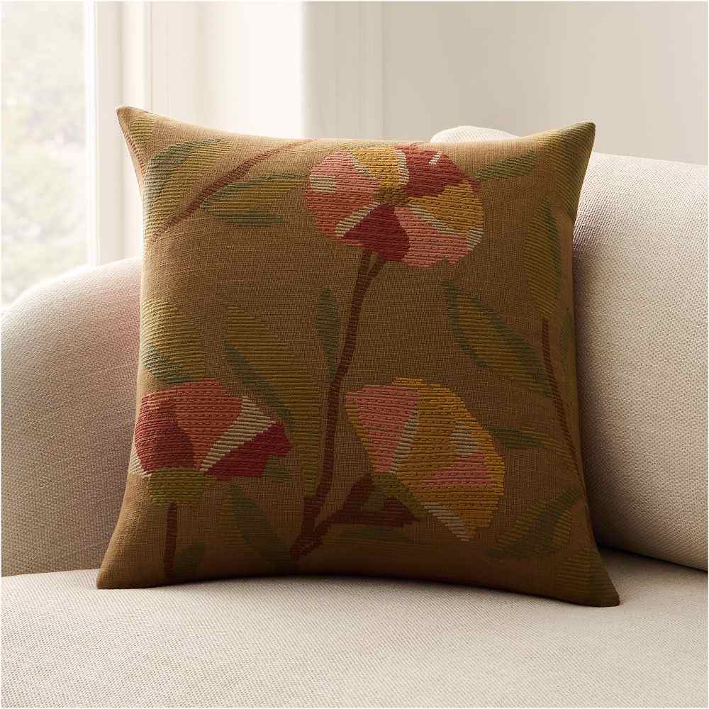 Embroidered Ribbed Floral Pillow Cover