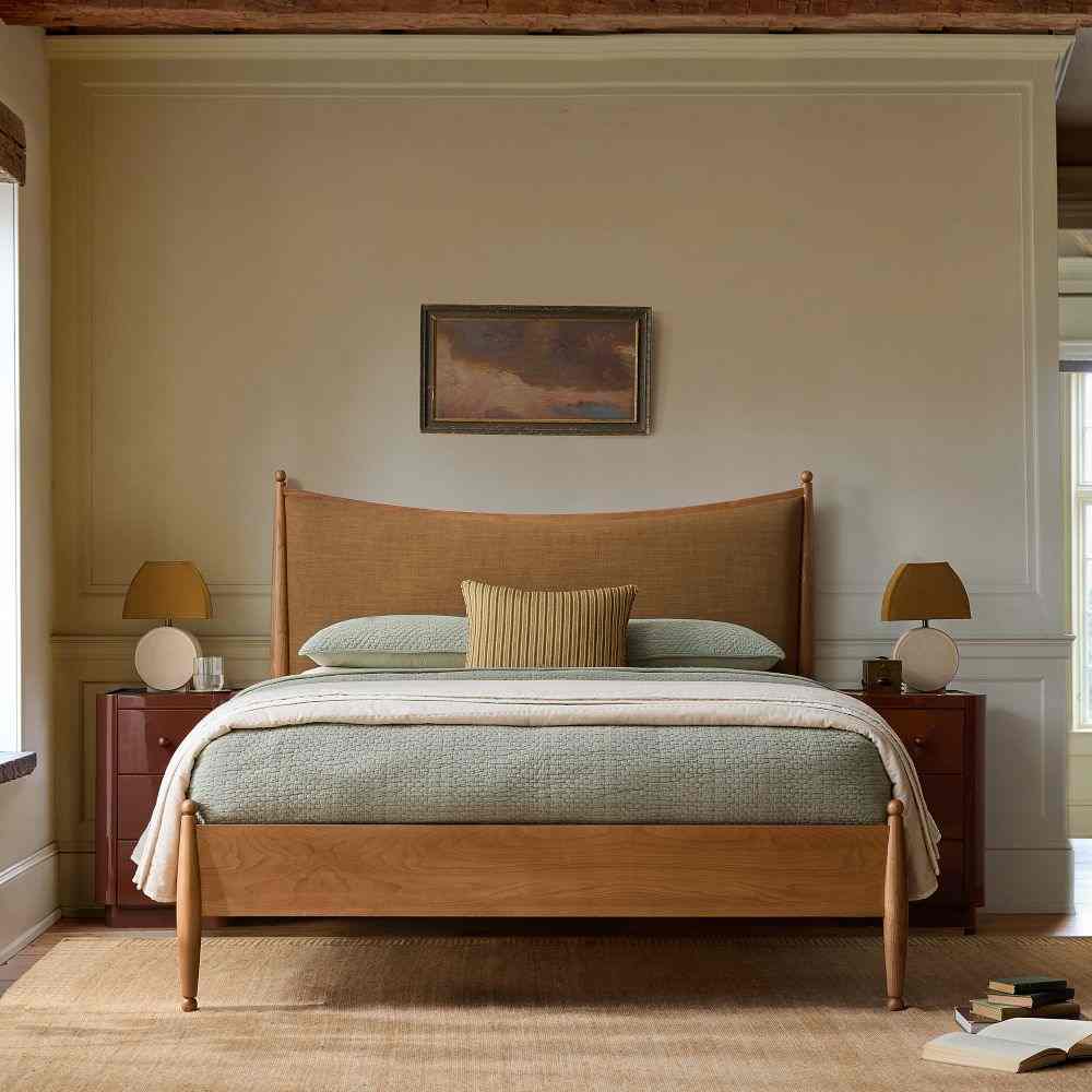 west elm | Pierce & Ward Upholstered Curved Burl Wood Bed