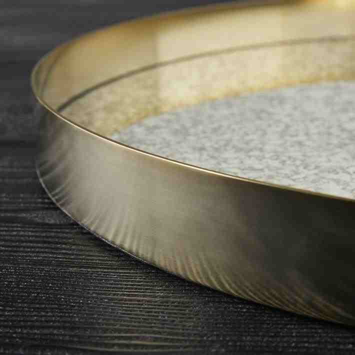 Antique Brass Round Mirror Trays