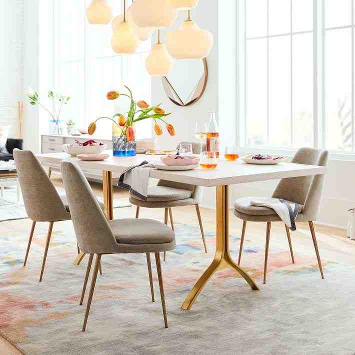 Avery 74" Wishbone Dining Table, Winter Wood, Antique Brass