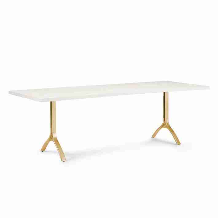 west elm | Avery 74" Wishbone Dining Table, Winter Wood, Antique Brass