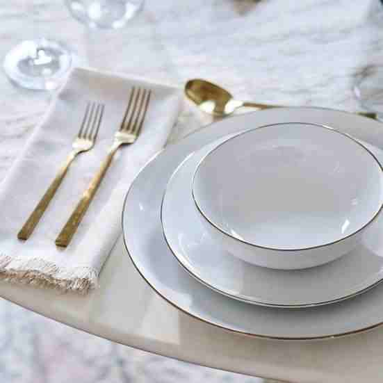 Organic Shaped Porcelain Dinnerware, Set of 4 - Metallic Rimmed