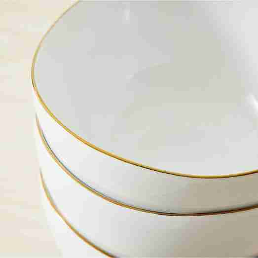 Organic Shaped Porcelain Dinnerware, Set of 4 - Metallic Rimmed