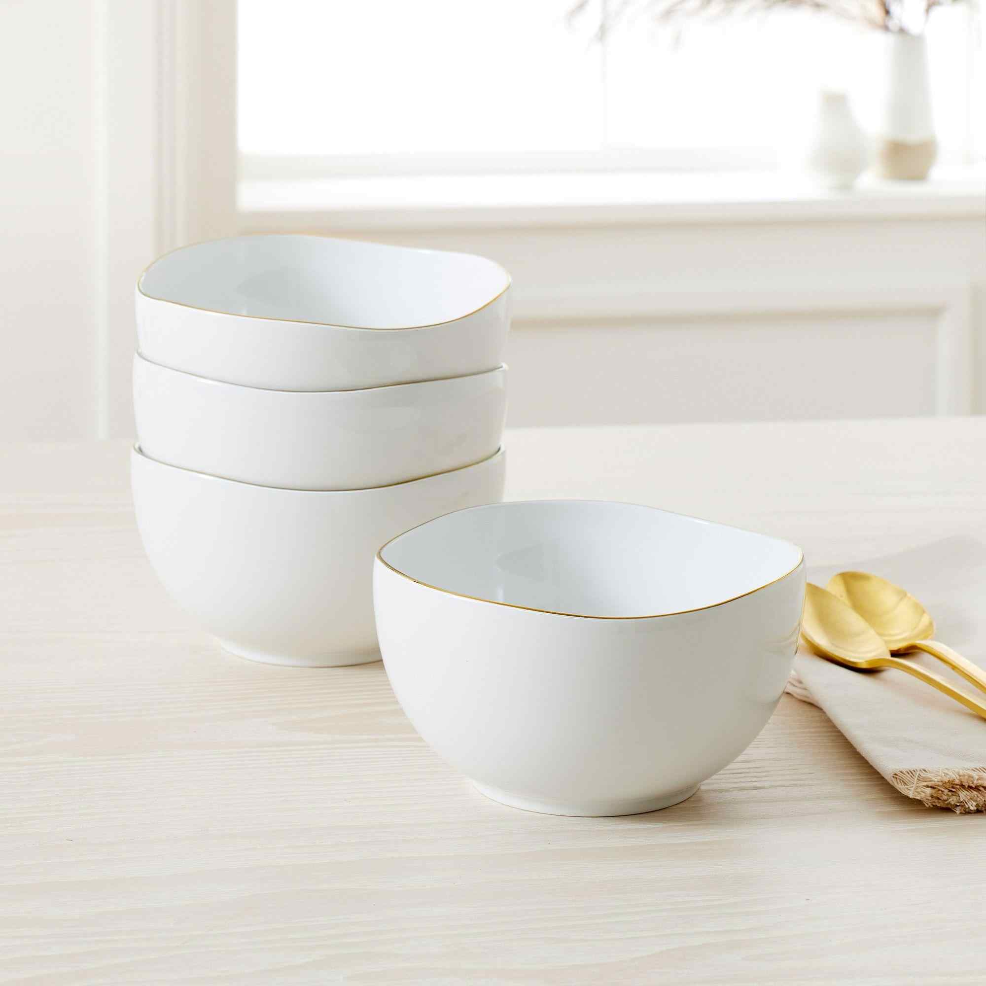 Organic Shaped Porcelain Dinnerware, Set of 4 - Metallic Rimmed