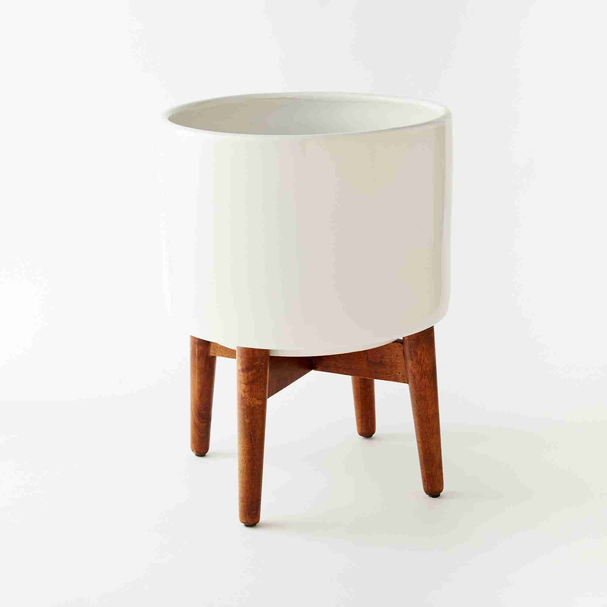 Mid-Century Turned Leg Standing Planters - Solid