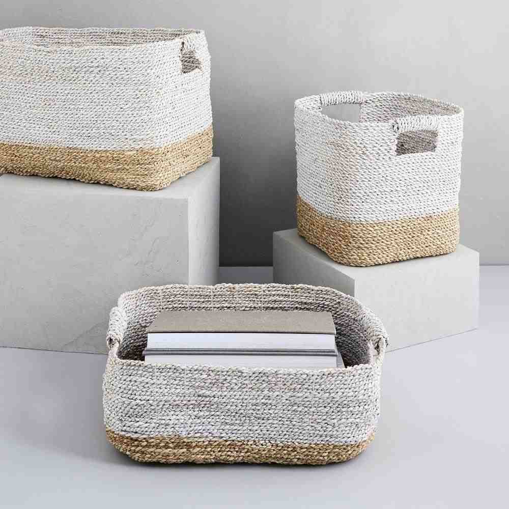 Two-Tone Woven Baskets (Natural/White)