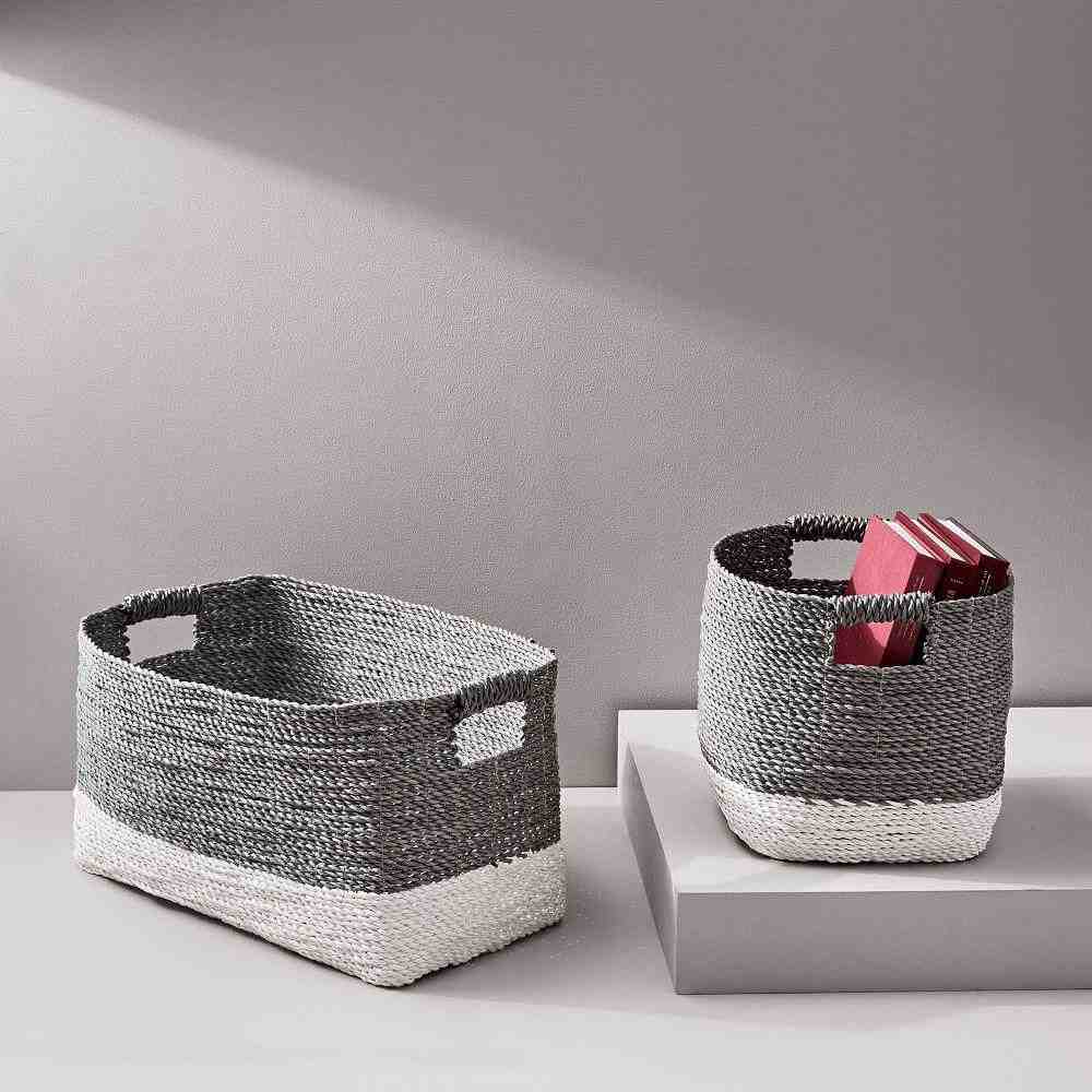 Two-Tone Woven Baskets &ndash; Gray/White