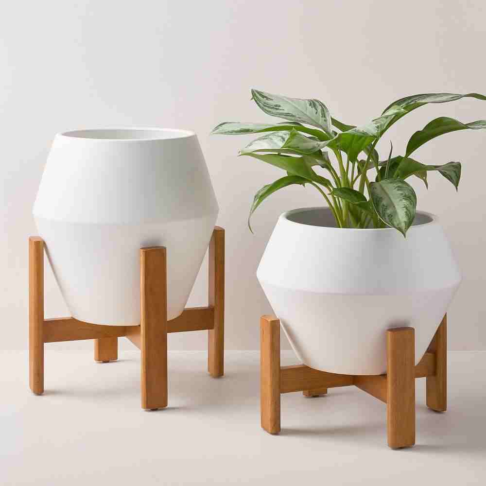Ilya Turned Wood Planters - White