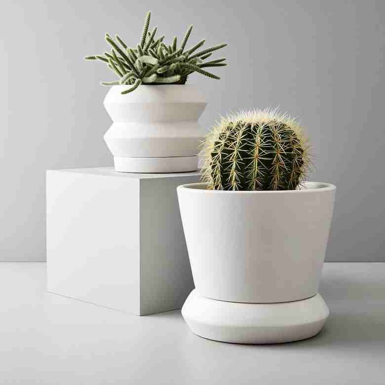 Totem Tabletop Planters - White Leather