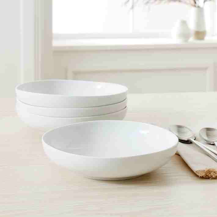 Organic Shaped Porcelain Low Bowl - Set of 4, White