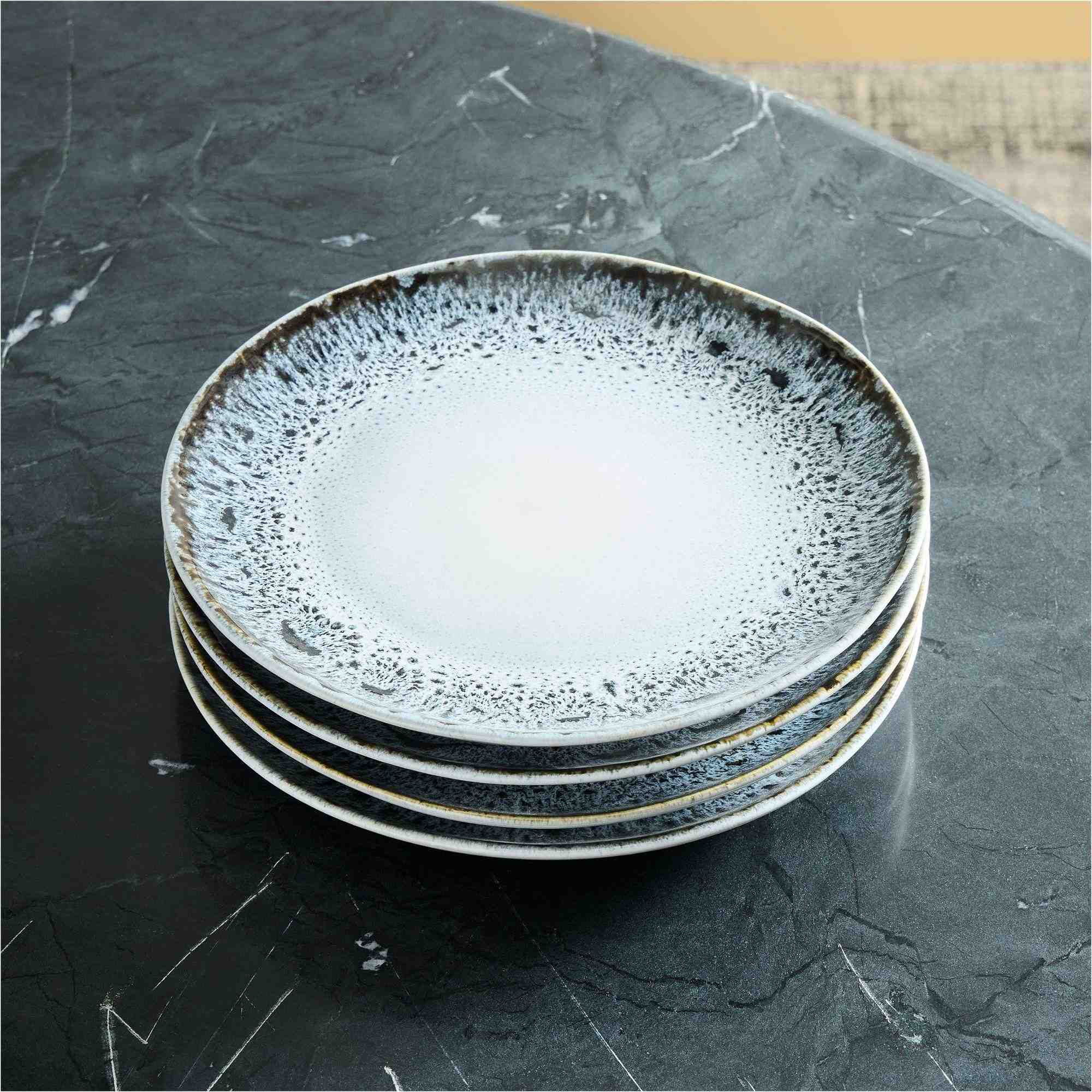 Reactive Glaze Salad Plate - Black/White, Set of 4