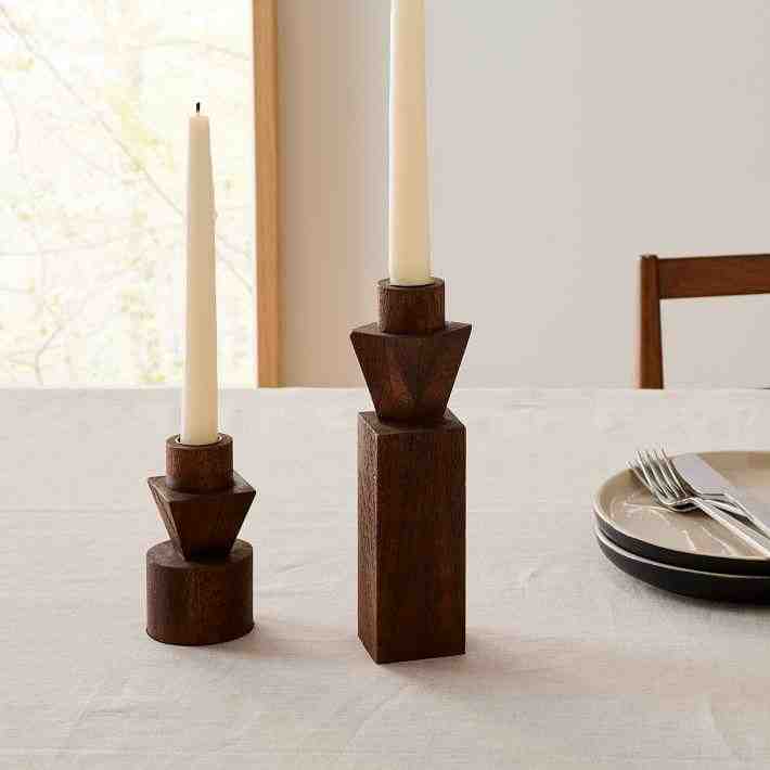 Geo Wood Taper Candle Holder , Individual