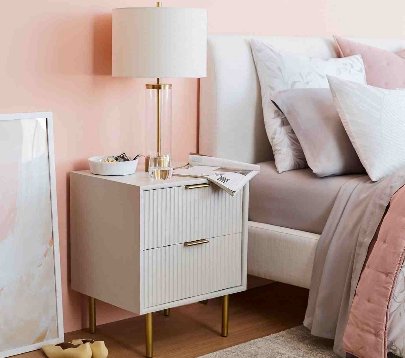 Quinn Lacquer Nightstand - Haze/Antique Brass