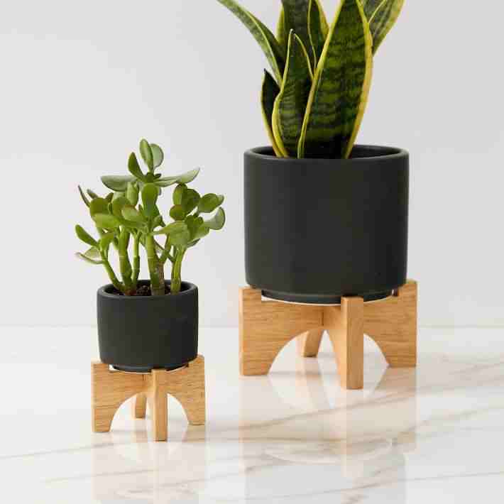 Turned Wood Ceramic Tabletop Planter
